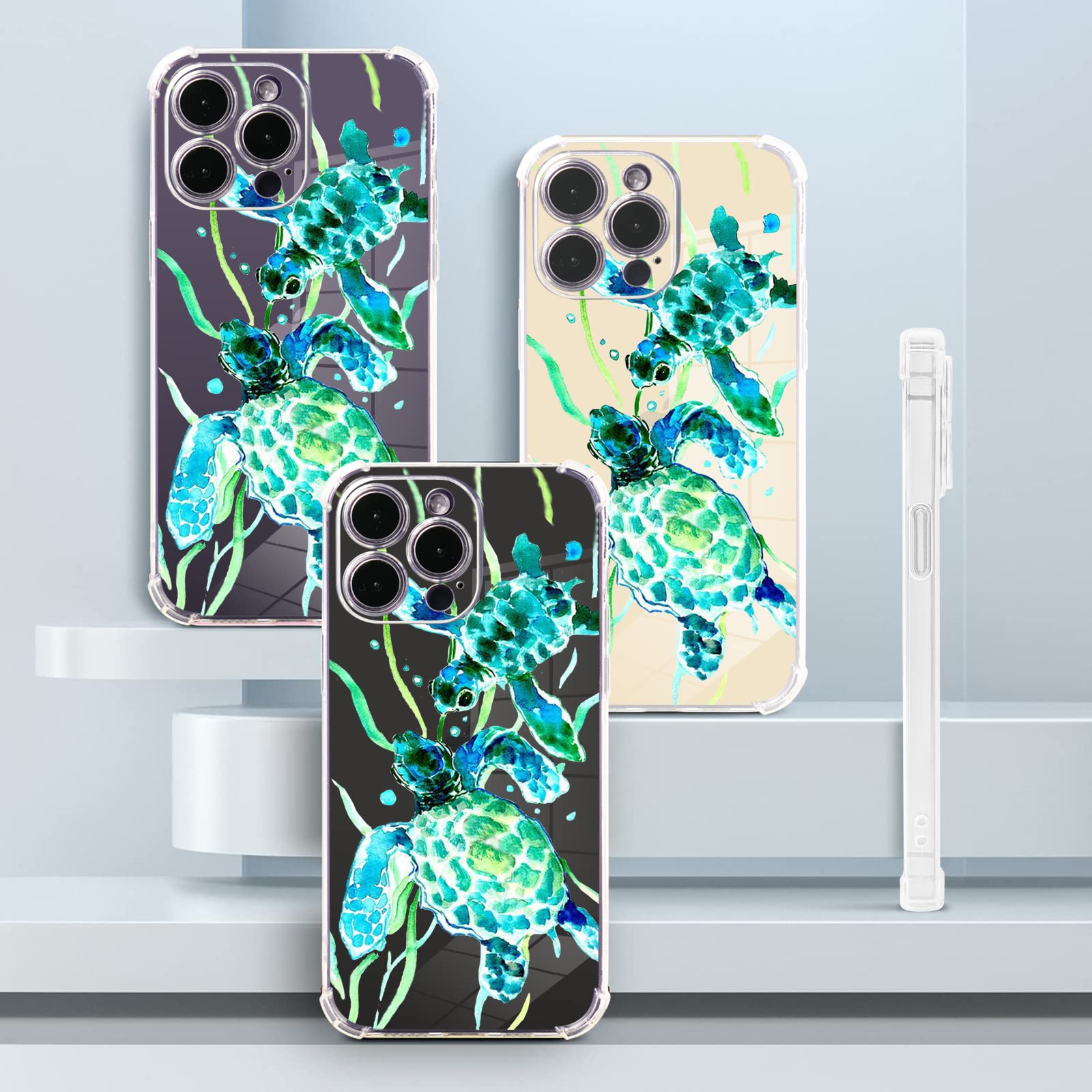 Turtles Design iPhone 12 Pro Max Case - Watercolor Pattern Soft TPU Protective Cover with Screen Protector | 6.6ft Drop Protection | Perfect for Beach Lovers & Ocean Enthusiasts