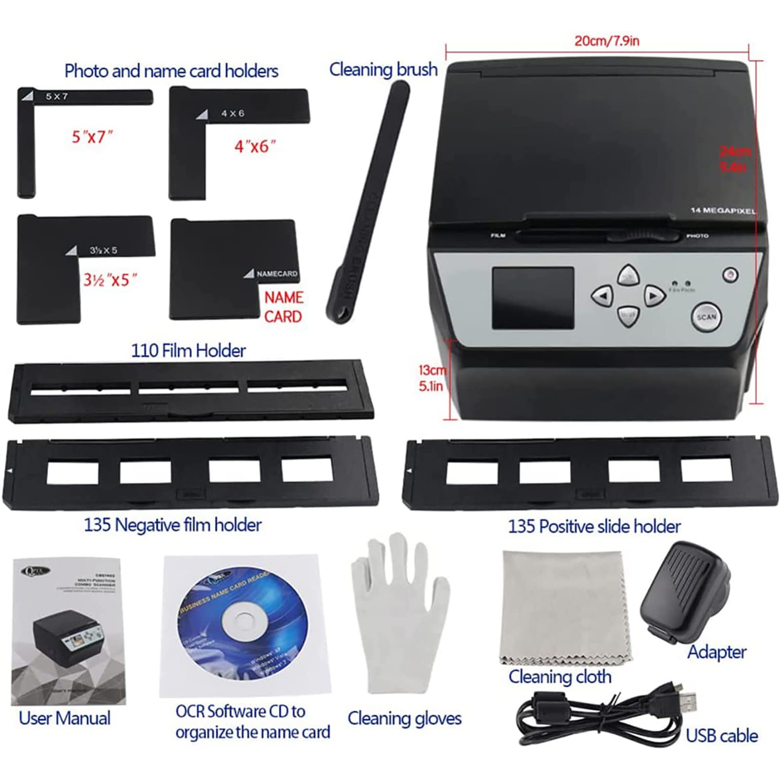 22MP Digital Film & Slide Scanner - Convert 35mm Color/B&W Negatives, 110 Film, Photos & Documents to JPEG | USB Output | Perfect for Archiving Old Memories, Digitizing Family Photos & Business Cards