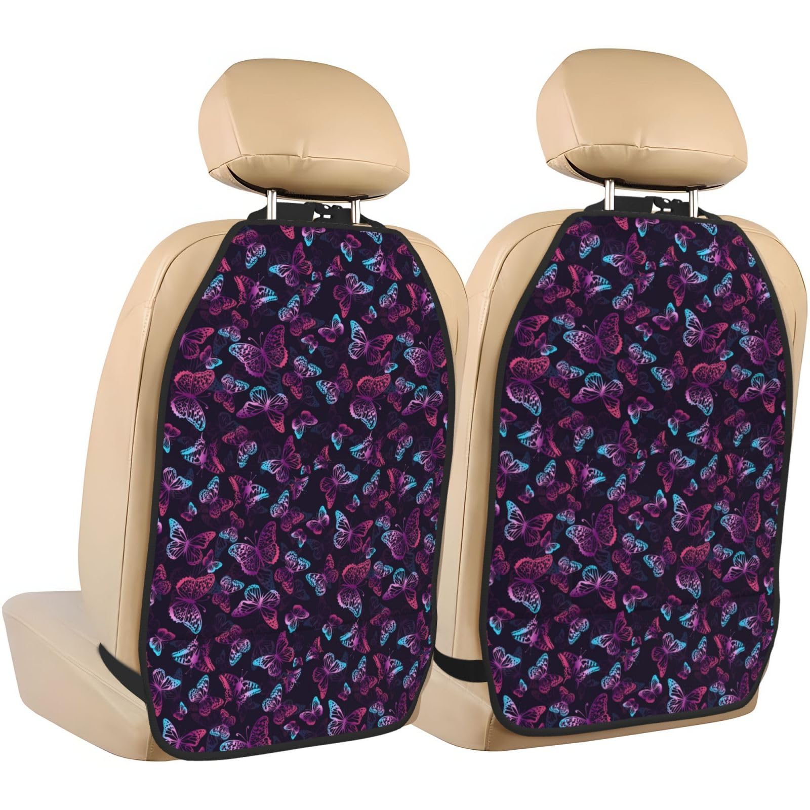 2-Piece Purple Butterfly Backseat Car Organizer - Car Seat Storage Organizer with Pockets | Perfect for Road Trips, Family Travel & Keeping Kids' Toys Organized