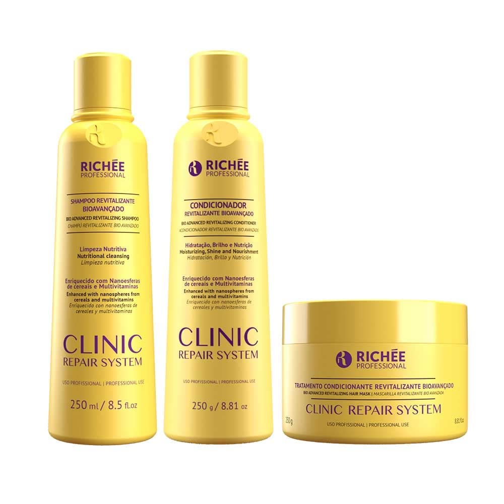 Richée Professional Hair Repair System Kit - Deep Conditioning Shampoo, Conditioner & Hair Mask Set (2x 8.4oz + 1x 8.8oz) for Damaged & Dry Hair - Salon Quality Treatment at Home