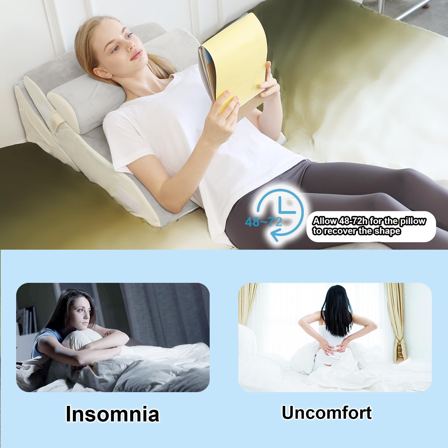 **Orthopedic Bed Wedge Pillow Set - Adjustable Memory Foam Pillow for Neck & Back Pain Relief, Post-Surgery Recovery, Acid Reflux & Heartburn Support - Ideal for Sleeping, Reading & Relaxation (Light Gray)**