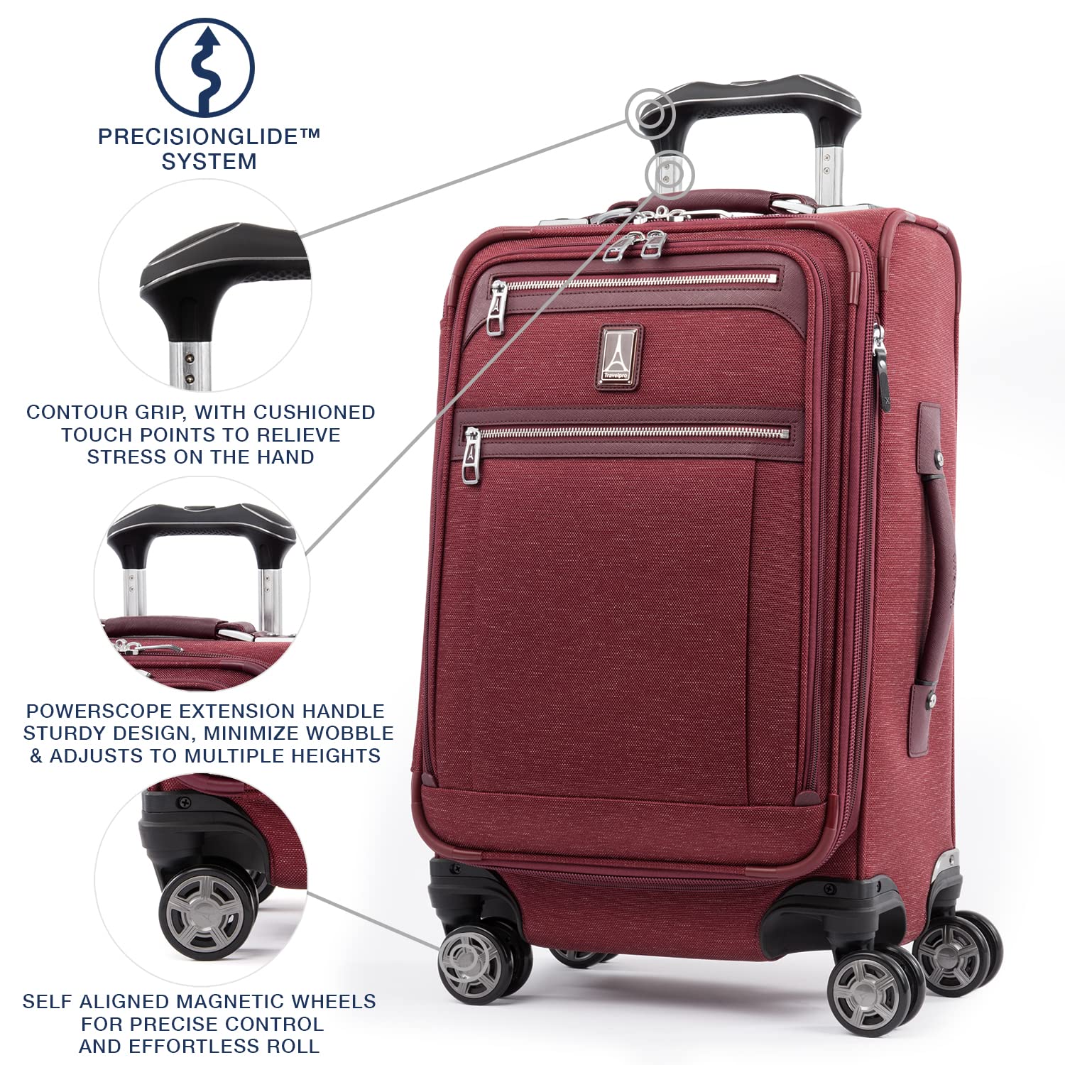 Travelpro Platinum Elite Expandable 21-Inch Carry-On Luggage with 8 Spinner Wheels, USB Charging Port & Suiter - Lightweight Softside Spinner Suitcase for Men & Women (Bordeaux Red) - Perfect for Business Travel & Weekend Getaways