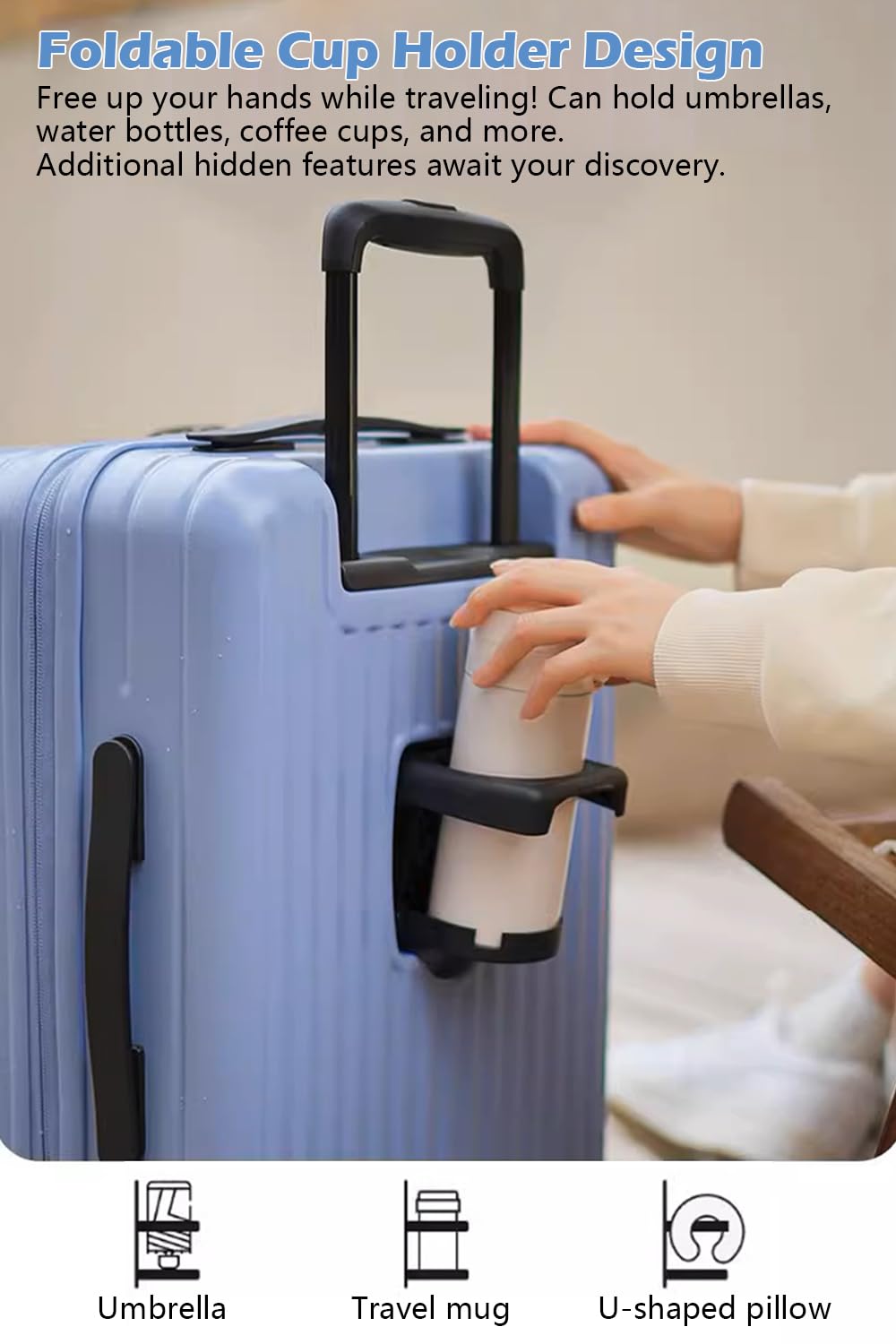 HotWay 26 Inch Expandable Hardside Luggage - TSA Approved Spinner Suitcase with Cup Holder & Top Opening Design, Lightweight Checked Bag for Air Travel (Blue) - Perfect for Business Trips, Family Vacations & International Adventures