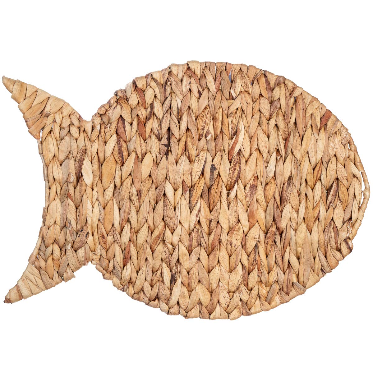 Woven Water Hyacinth Placemats Set of 4 - 12x17 Inch Nautical Fish Design Rattan Placemats for Dining Table - Natural Wicker Beach Theme Table Mats for Coastal Decor, Summer Parties & Outdoor Entertaining