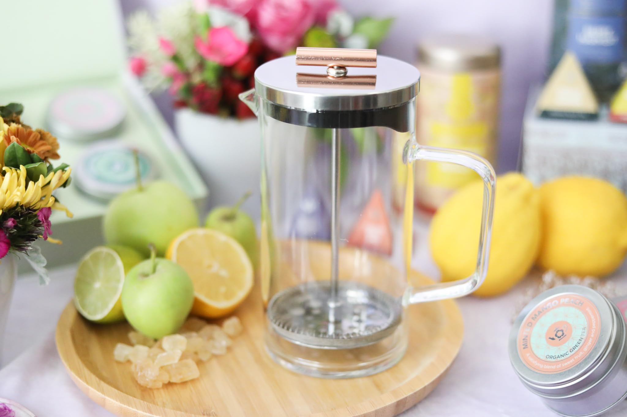 Premium Teabloom Tea Press with Copper Pull Handle & Stainless Steel Filter - 12oz Loose Leaf Tea Infuser for Black, Green & Herbal Teas - Perfect for Home, Office & Tea Ceremonies