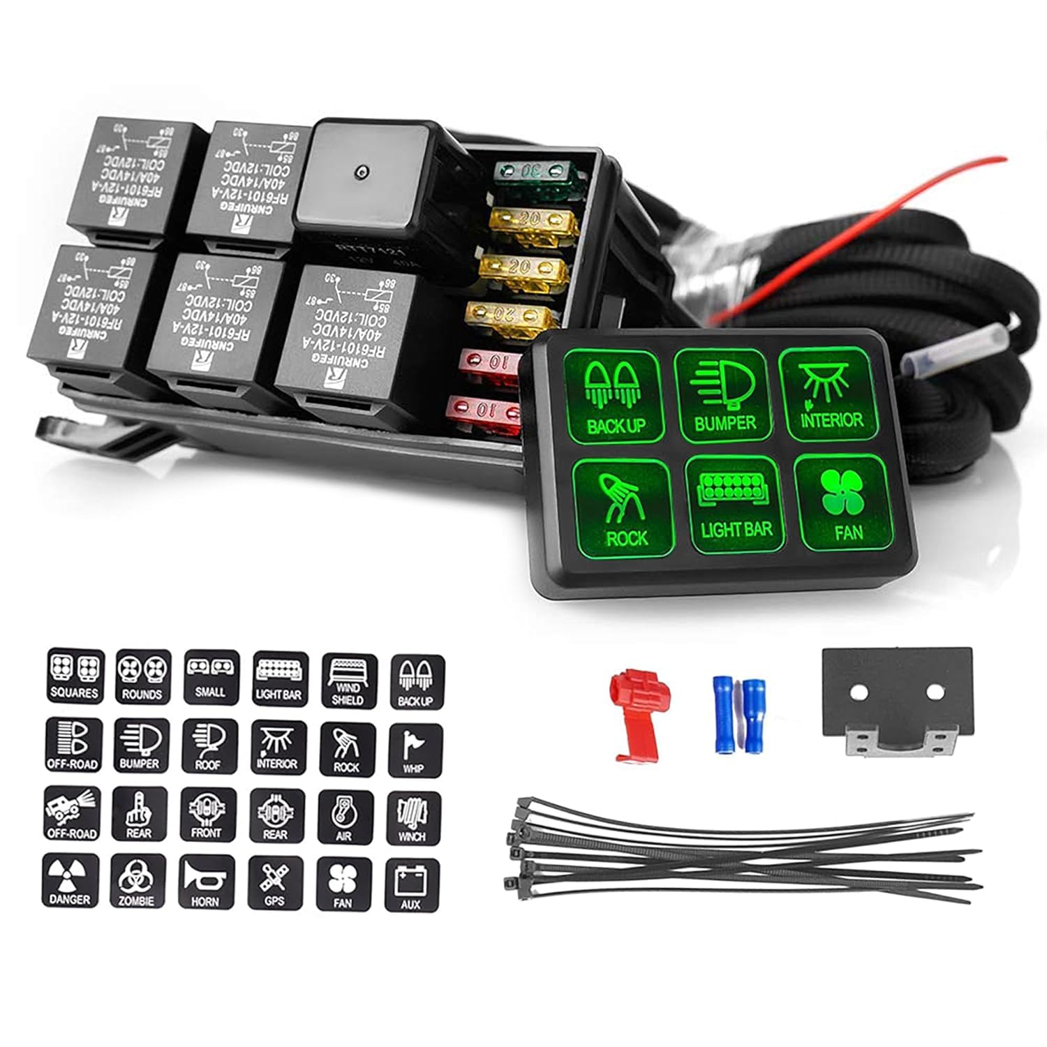 6 Gang Waterproof Switch Panel Box with Relay & Fuse System - Heavy Duty Circuit Control Box for Truck, ATV, UTV Wiring Harness Assemblies - Perfect for Off-Road, Marine & RV Electrical Systems