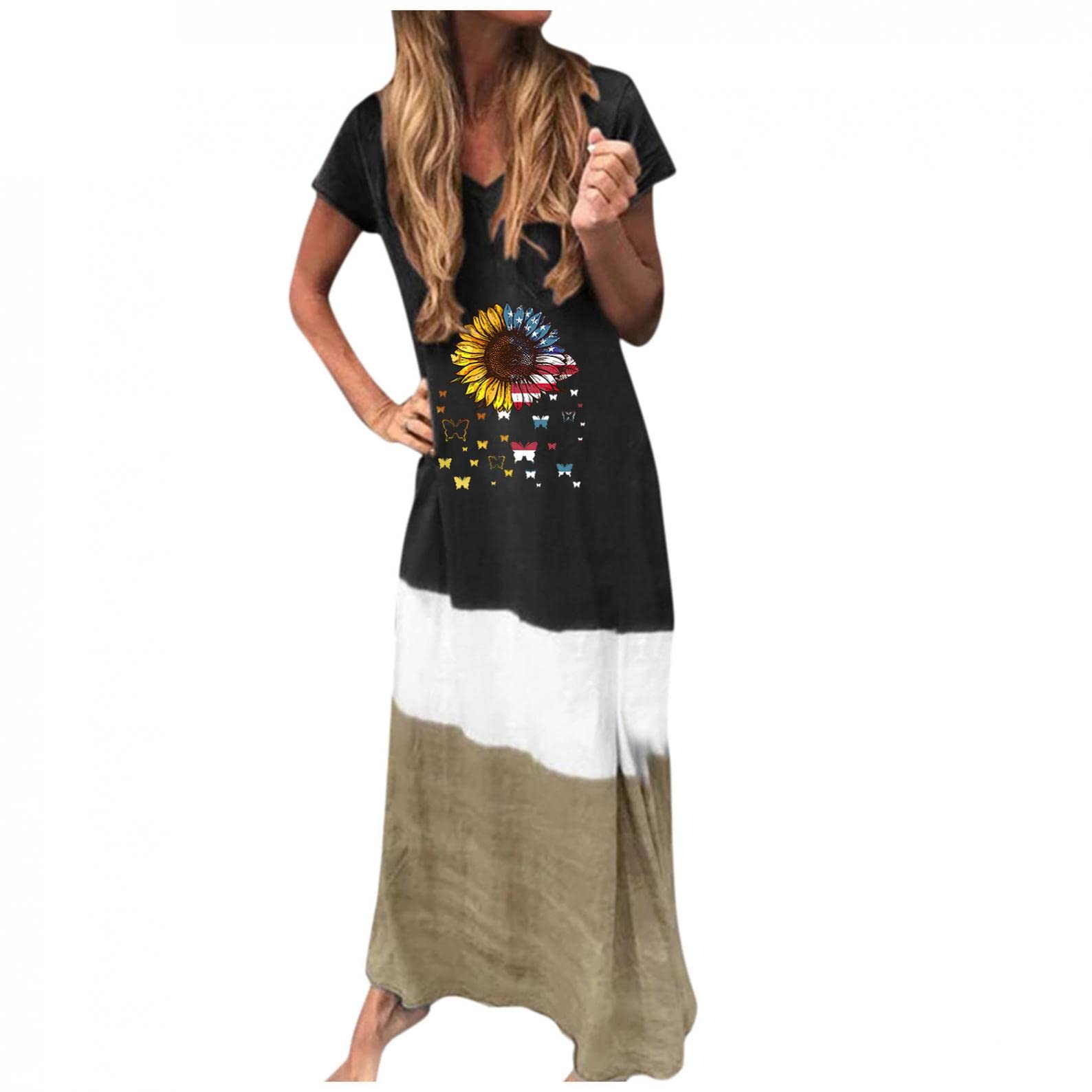 2023 Women's Summer Dresses - Floral Maxi & Short Sleeve Casual Sundresses, Boho Swing Tank Dresses for Beach, Vacation & Outdoor Activities