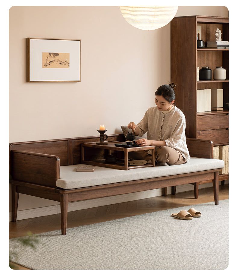 Premium Solid Wood Bed Frame - Black Walnut & Oak - Modern Chinese Style Bedroom Furniture for Master Bedroom or Guest Room