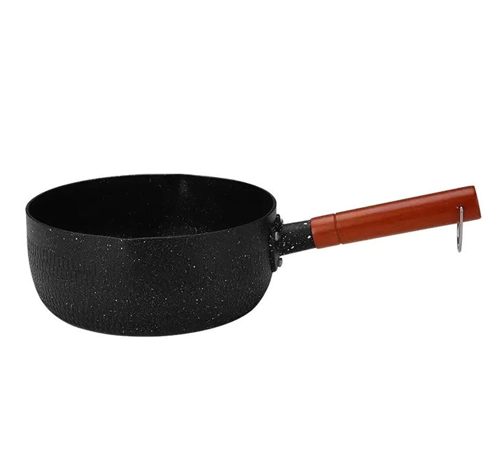 Healthy White Aluminum Maifan Stone Milk Pot with Double Pour Spout & Wooden Handle - Butter Warmer, Stovetop Soup Pot for Home Kitchen - Perfect for Warming Milk, Making Hot Chocolate & Cooking Small Portions