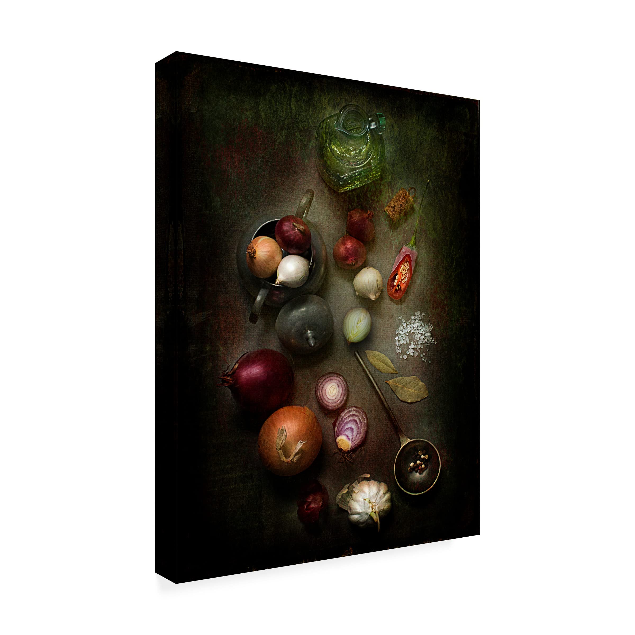 Trademark Fine Art 'The Recipe Onion Soup' Canvas Wall Art by Bernadette Heemskerk - French Onion Soup Recipe Painting for Kitchen Decor & Dining Room Wall Art