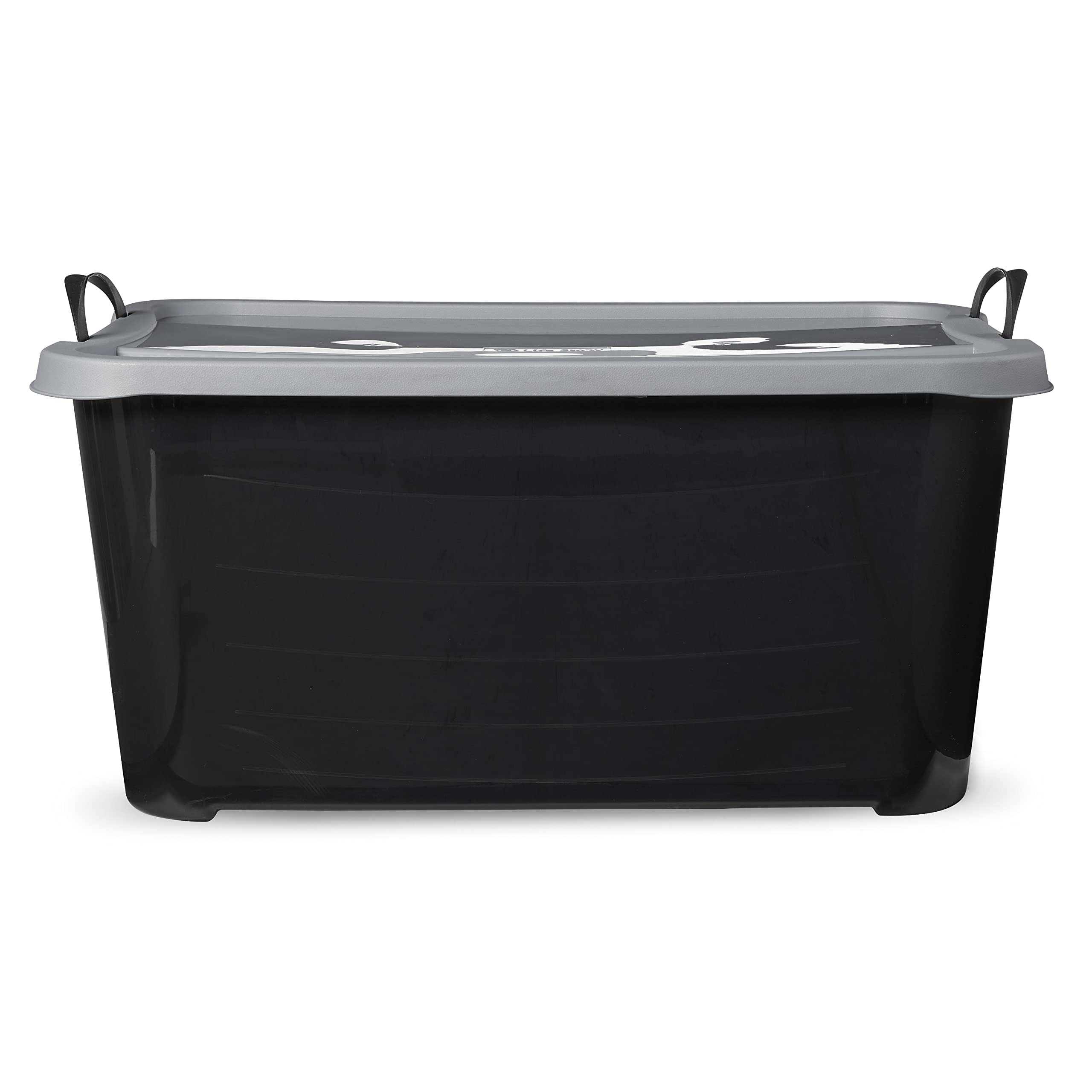 55 Quart Stackable Storage Bins with Secure Snapping Lids & Built-in Handles - 12 Pack Black Plastic Containers for Moving, Home Organization & Closet Storage - Durable Moving Boxes for Packing, Office Supplies & Seasonal Decor