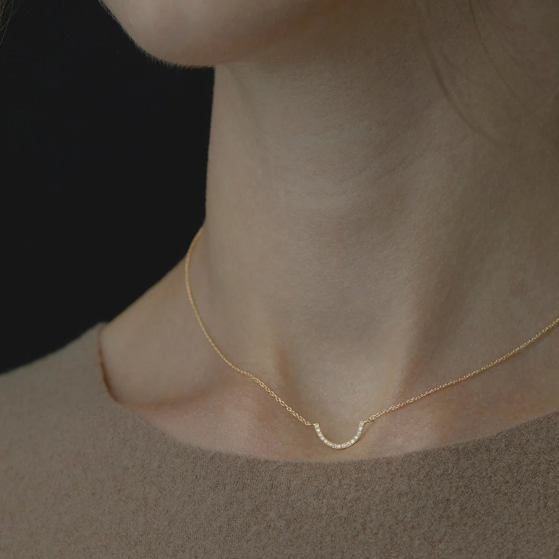 Diamond U-Shaped Necklace for Women - Elegant 14K Gold Pendant Jewelry Gift for Anniversary, Valentine's Day & Special Occasions
