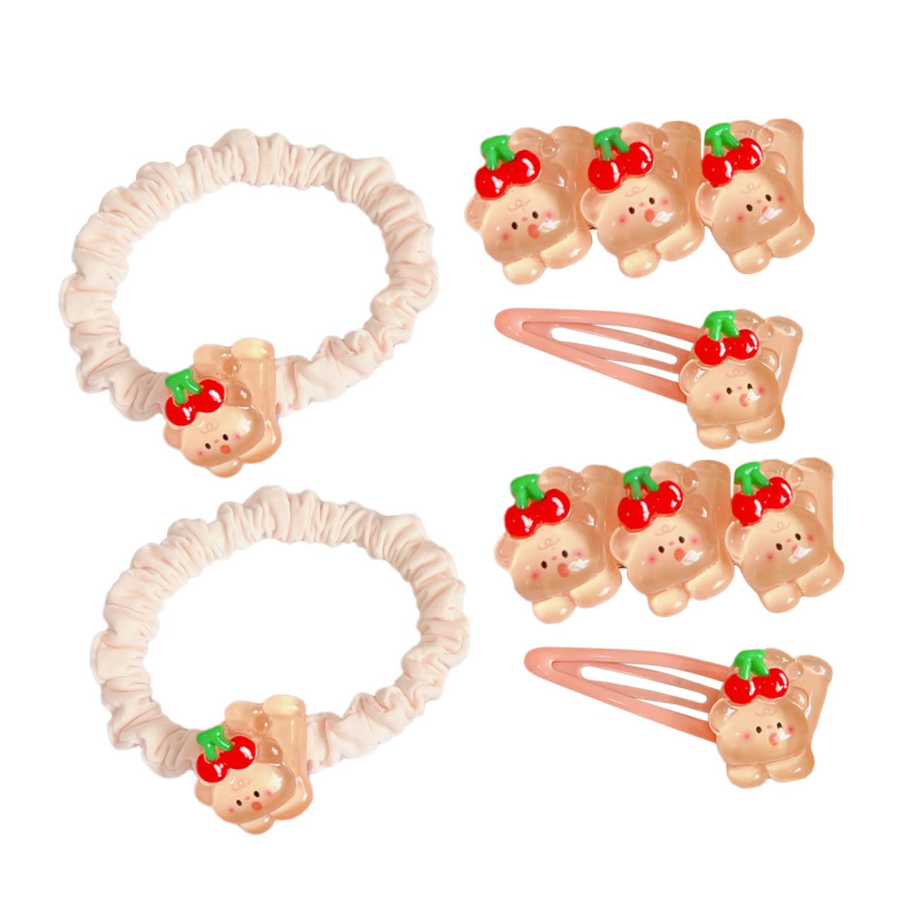 Minkissy 6-Piece Girls Hair Accessories Set - Barrettes, Hair Clips, Scrunchies, Metal and Resin Hair Pins with Bear & Cherry Designs for Baby, Kids and Teens - Perfect for School, Parties and Everyday Styling