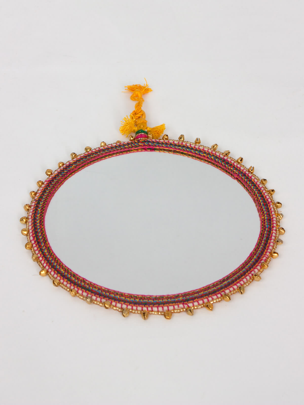 Boho Beaded Wall Mirrors - Handmade Gold Round Decorative Mirror for Bedroom, Living Room, Bathroom & Home Decor