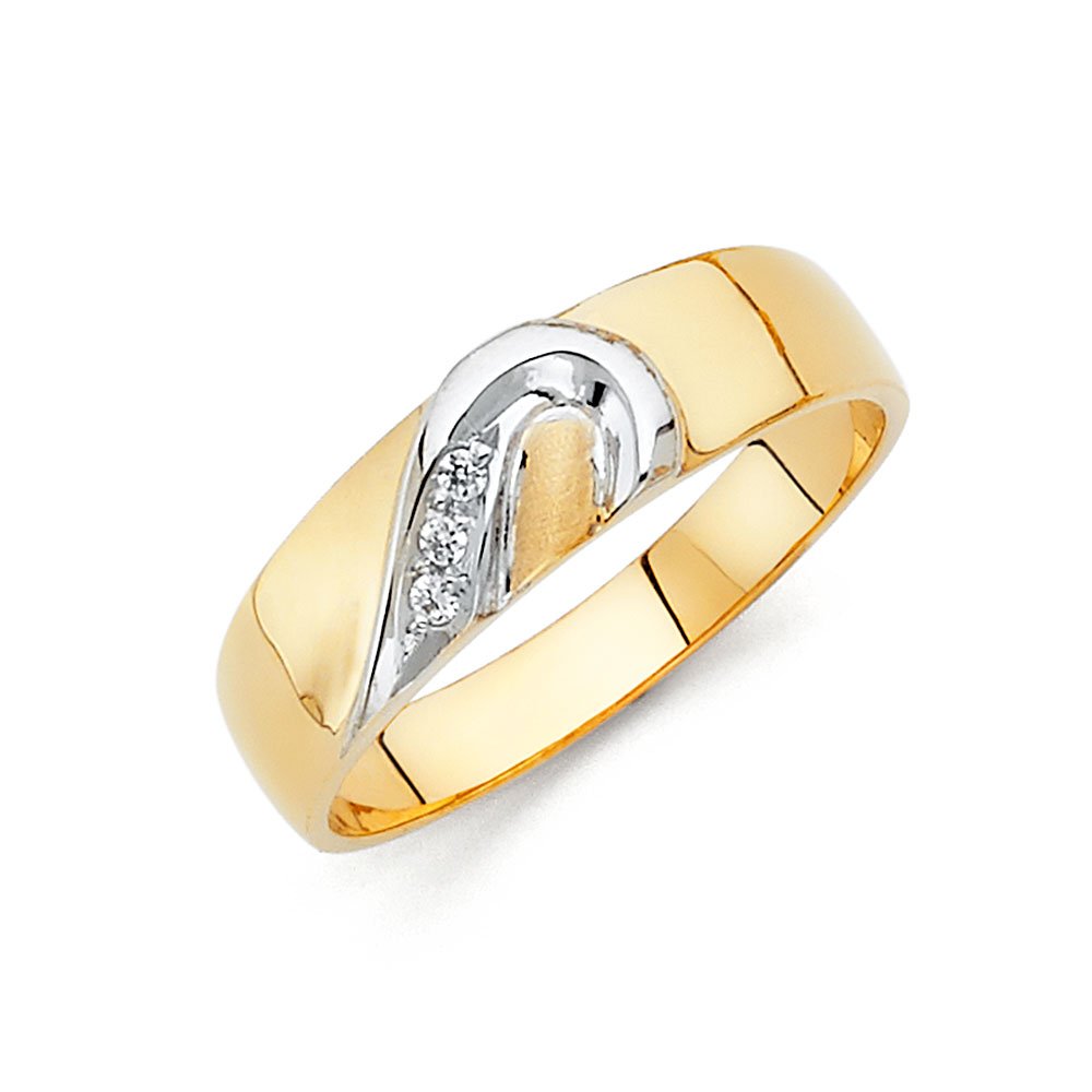 14K White & Yellow Gold Two-Tone Men's Ring with Round Cubic Zirconia - Elegant Wedding Band & Anniversary Gift for Him - Perfect for Engagements, Proposals & Special Occasions