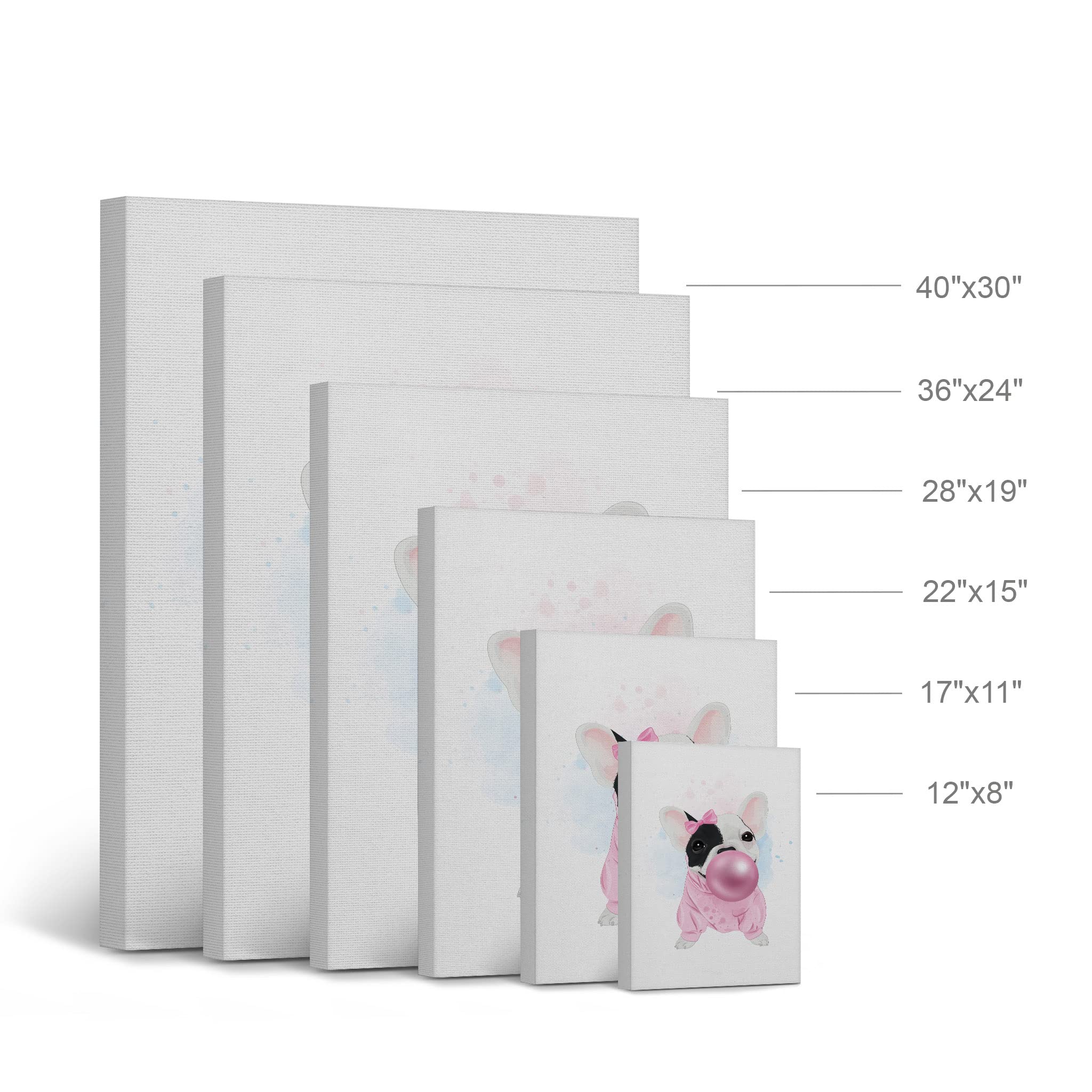 French Bulldog Portrait Canvas Wall Art Print - Smile Art Design with Ribbon & Bubble Gum, Perfect Pet Lover Gift for Dog Owners, Animal Themed Living Room, Bedroom, Nursery & Kids Room Decor - 36x24 Inches