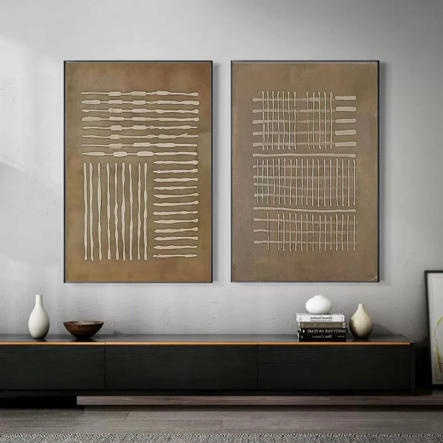 Abstract Beige & Brown Wall Art Set of 2 Canvas Paintings - Modern Home Decor for Living Room, Bedroom & Office #BB154