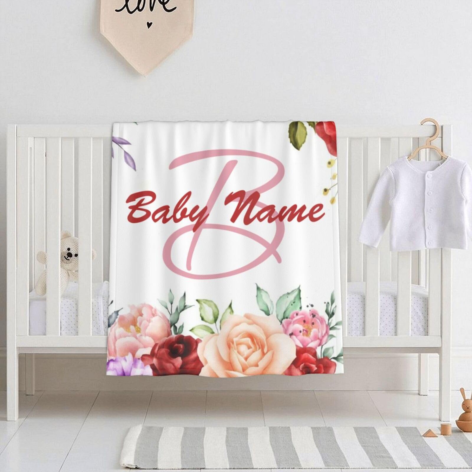 Personalized Baby Blankets with Name - Custom Floral Embroidered Baby Blanket for Newborn Girls & Boys - Soft Swaddle & Toddler Blanket Gift for Baby Showers, Birthdays & Nursery Decor