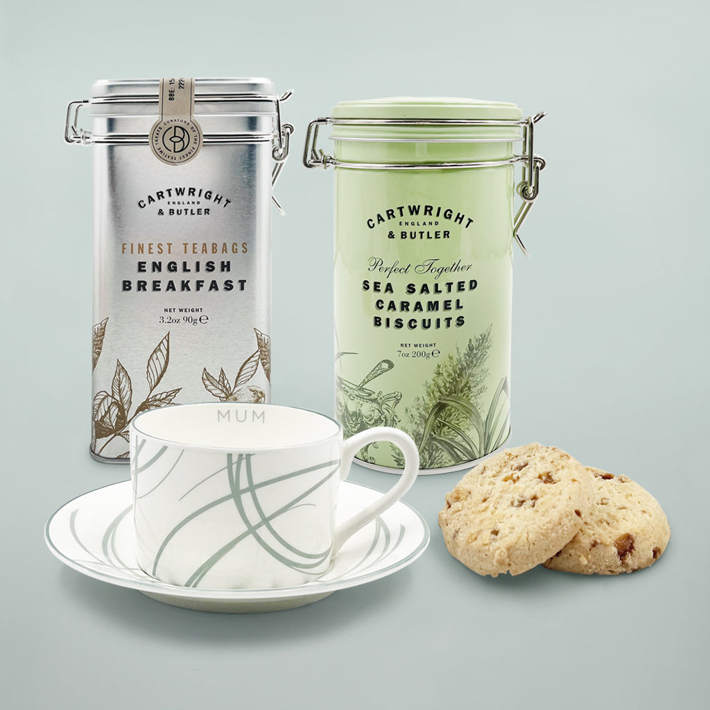 Premium Bone China Tea Cup and Saucer Gift Set with English Breakfast Tea & Biscuits - Elegant Afternoon Tea Set for Mother's Day, Bridal Shower, or Housewarming Gifts