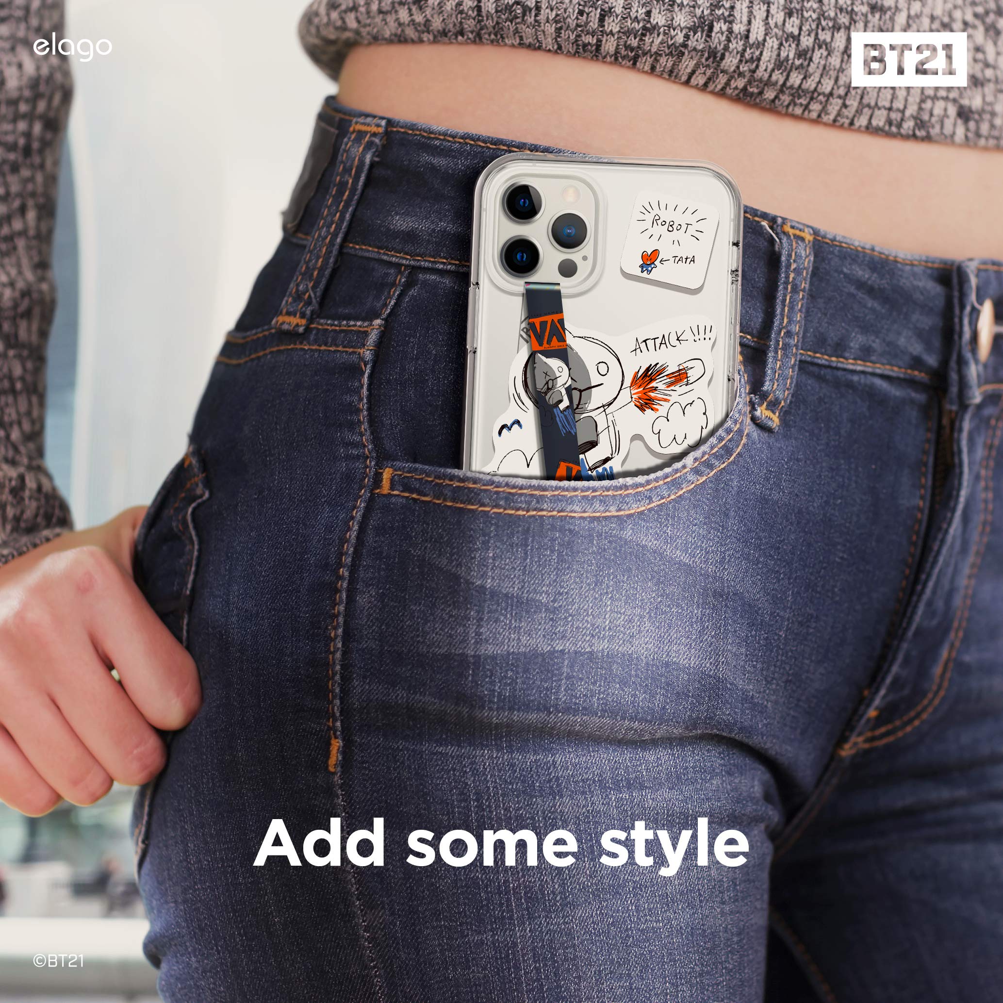 elago BT21 Phone Strap with Stickers - Double Sided Phone Loop & Grip for All Smartphone Cases, MagSafe Compatible Official Merchandise (VAN) - Perfect for Everyday Use, Travel, and Secure Phone Handling
