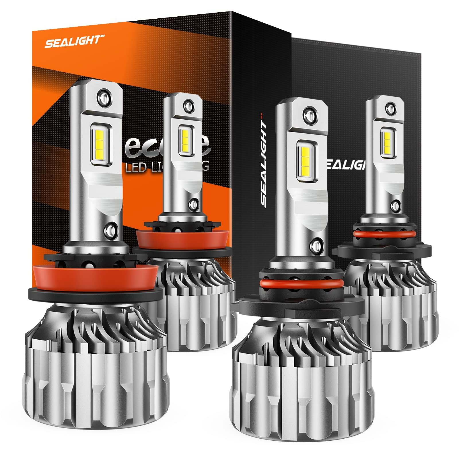 SEALIGHT H11/H9/H8 9005/HB3 LED Bulbs Combo - 800% Brighter 56000LM 6500K Cool White - High & Low Beam Combo - 60000+ Hours Lifespan - 15000RPM Turbo Fan Cooling - Plug & Play Fog Light Bulbs - Pack of 4 - Perfect for Cars, Trucks, SUVs & Off-Road Vehicles