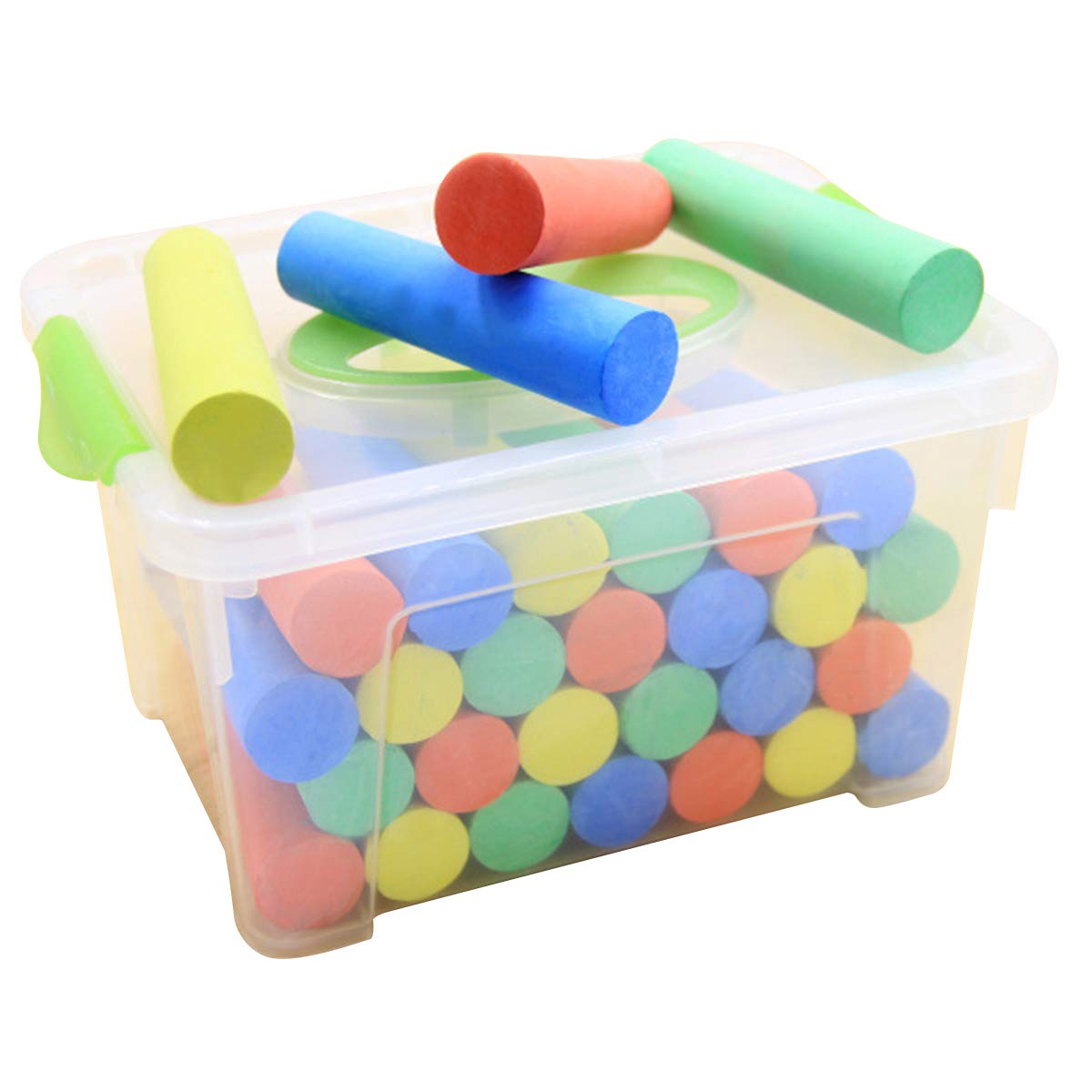 Puseky 50pcs Washable Sidewalk Chalk Set with Carry Box - Non-Toxic Colored Chalk for Kids Outdoor Play, Art Drawing & Driveway Games - Perfect for Birthday Parties, School Activities & Summer Fun