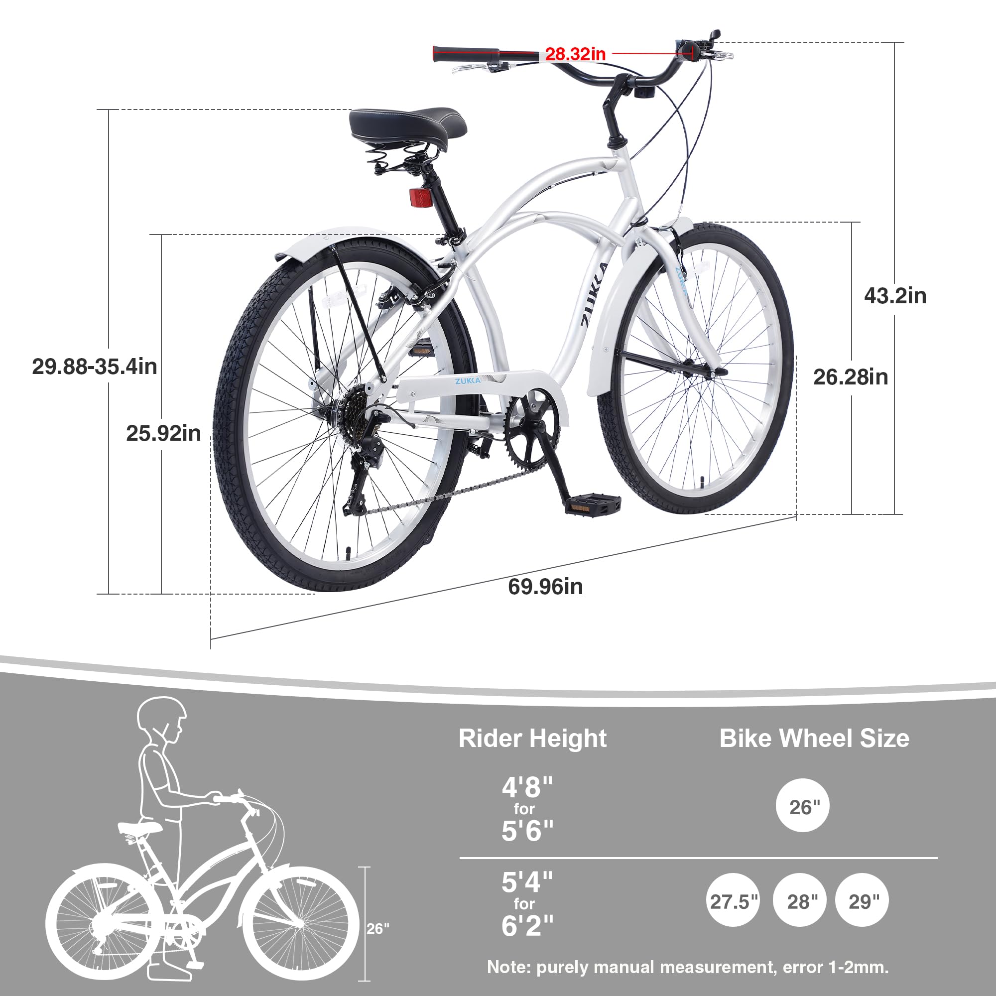 26 Inch Beach Cruiser Bike for Women, Men & Seniors - 7-Speed Hybrid Commuter Bike with Steel Frame - Perfect for City Riding, Beach Cruising & Daily Commutes (7 Color Options)