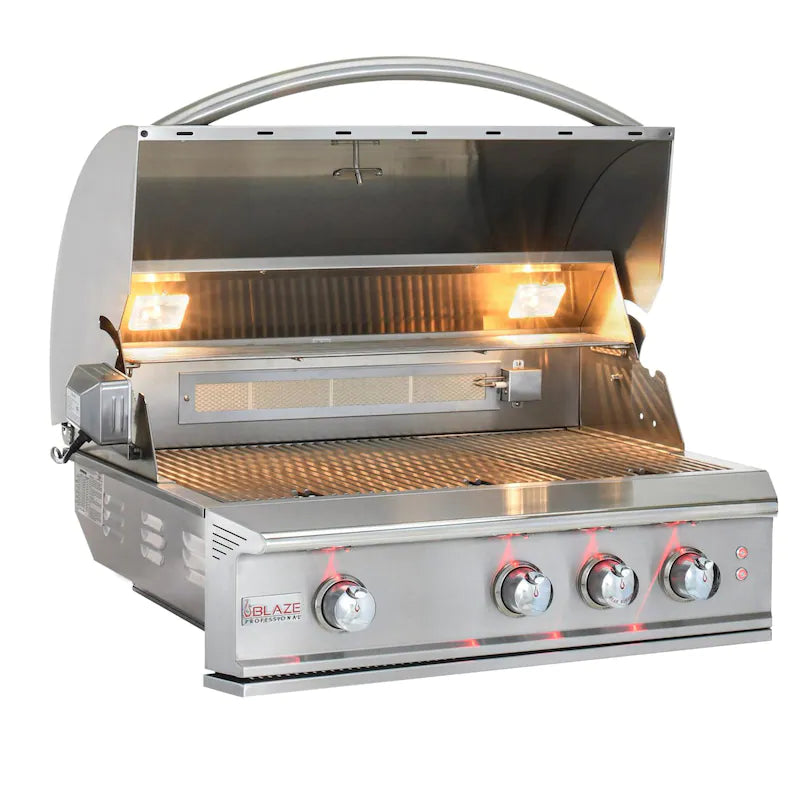 Blaze Professional LUX 34 Inch 3 Burner Built-In Gas Grill with Rear Infrared Burner - BLZ 3PRO - Perfect for Outdoor Cooking, Backyard BBQs, and Patio Entertaining