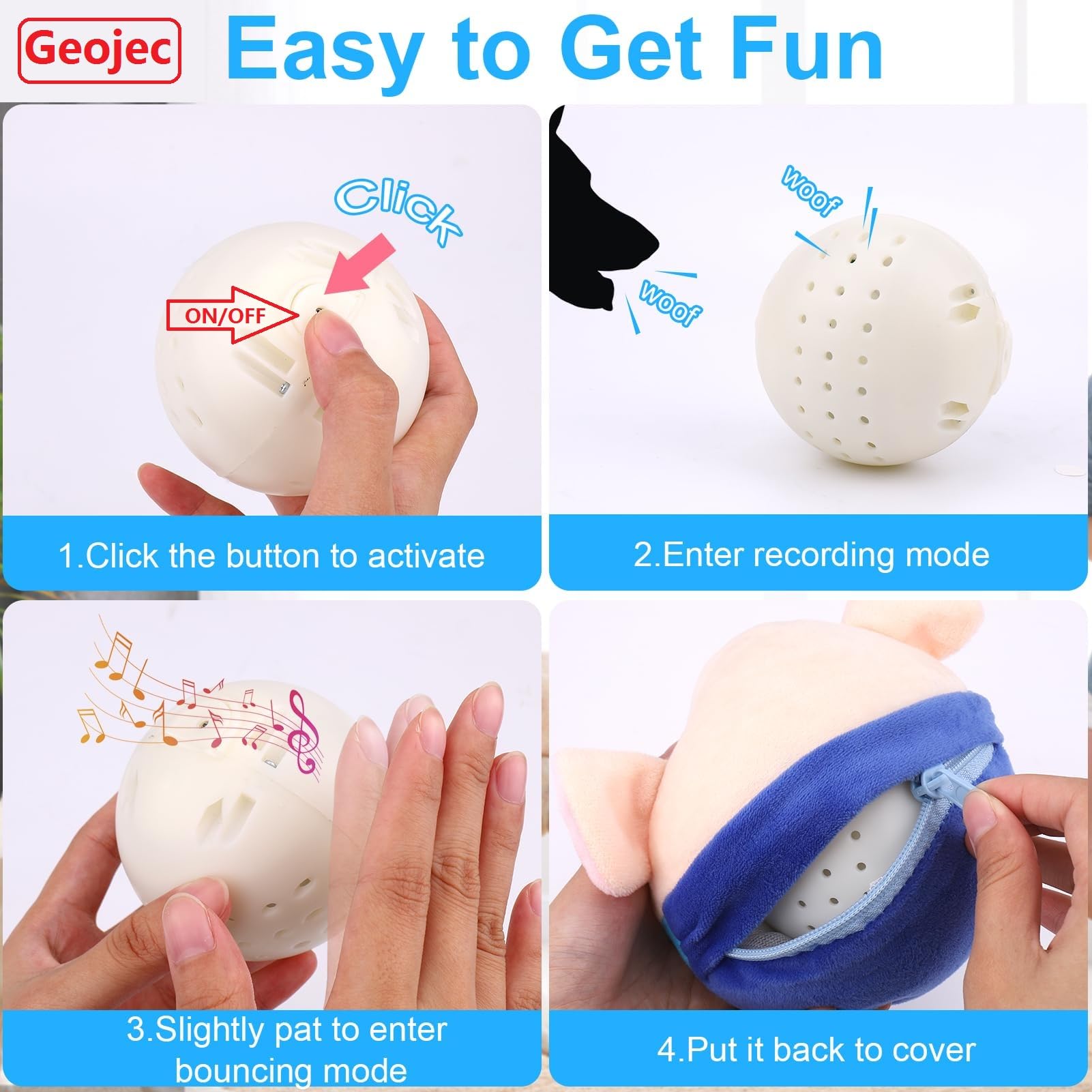 Interactive Dog Toys for Active Pets - 2025 New Rechargeable Squeaky Moving Plush Ball Toy with Music (Blue Pig) - Perfect for Indoor Play, Training, and Keeping Dogs Entertained