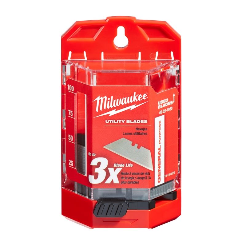 50-Pack General Purpose Utility Blades with Dispenser - Heavy Duty 48-22-1950 Blades for Box Cutting, Crafting & DIY Projects - Sharp Replacement Blades for Work, Home & Office Use