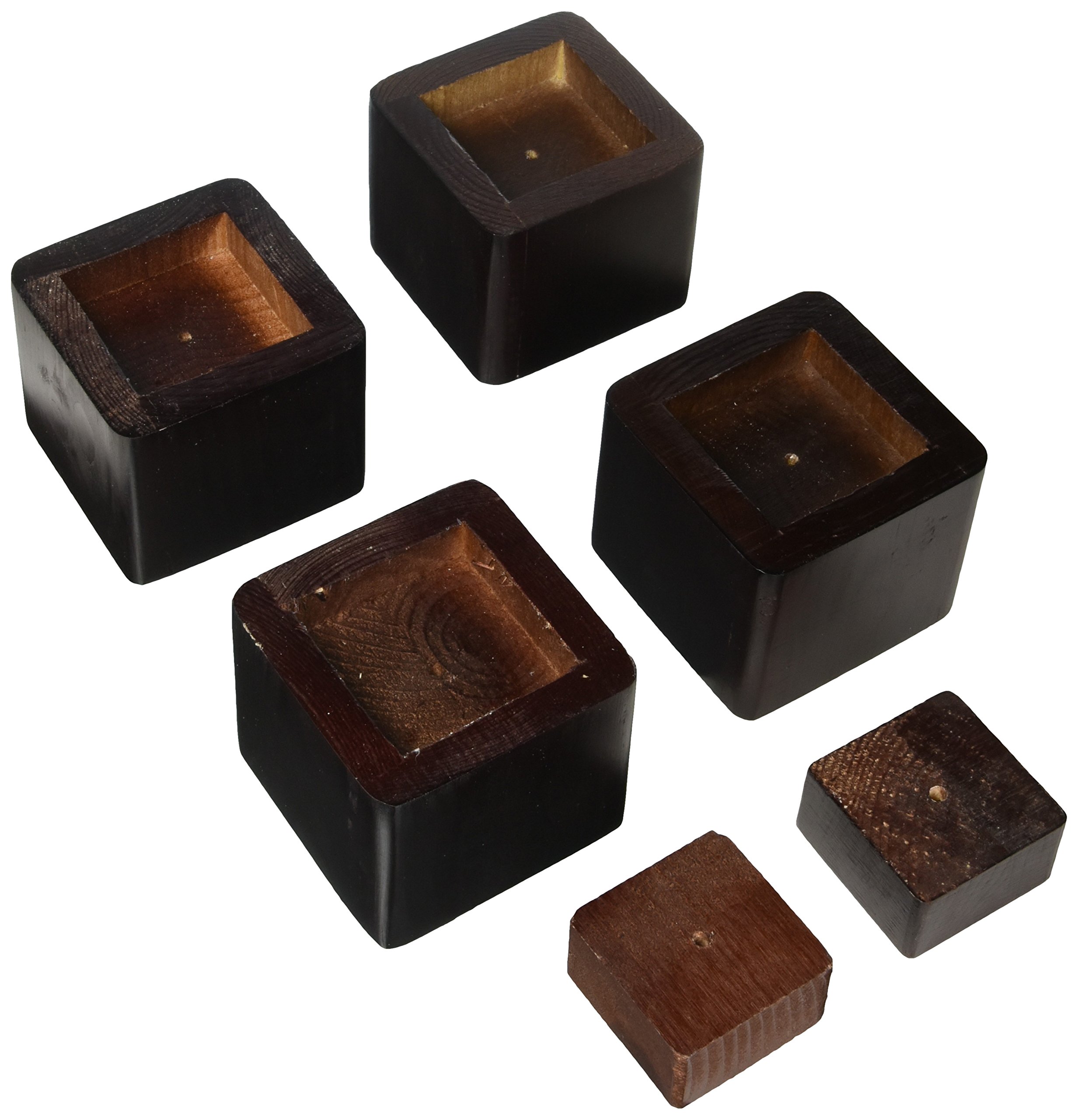 Richards Homewares 98041000 Espresso Wood Bed Lifters (Set of 4) - Fits 2.75 x 2.75 Bed Feet - Elevate Your Bed for Extra Storage Space & Improved Airflow - Perfect for Small Bedrooms, Dorm Rooms & Underbed Organization