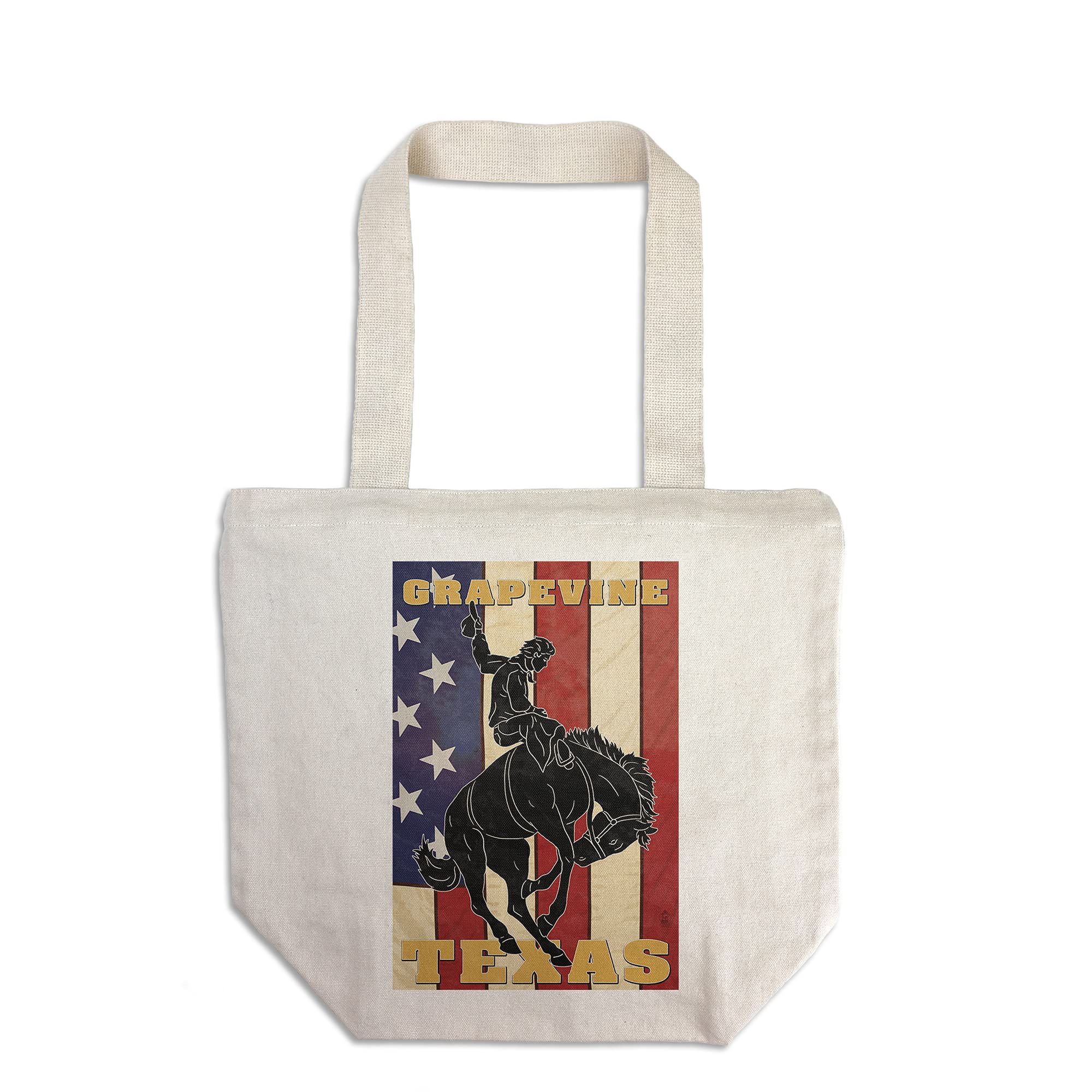 Lantern Press Grapevine Texas Bronco & Star Cotton Canvas Tote Bag - Reusable Shopping Bag for Groceries, Beach & Everyday Use
