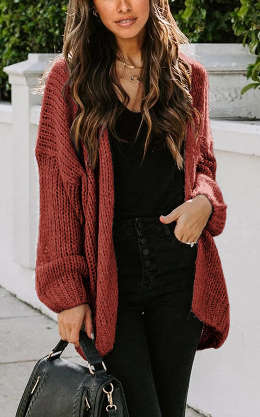 PRETTYGARDEN Women's Soft Long Sleeve Open Front Knit Cardigan Sweater - Loose Draped Coat for Casual Outfits, Office Wear & Layering in Fall/Winter