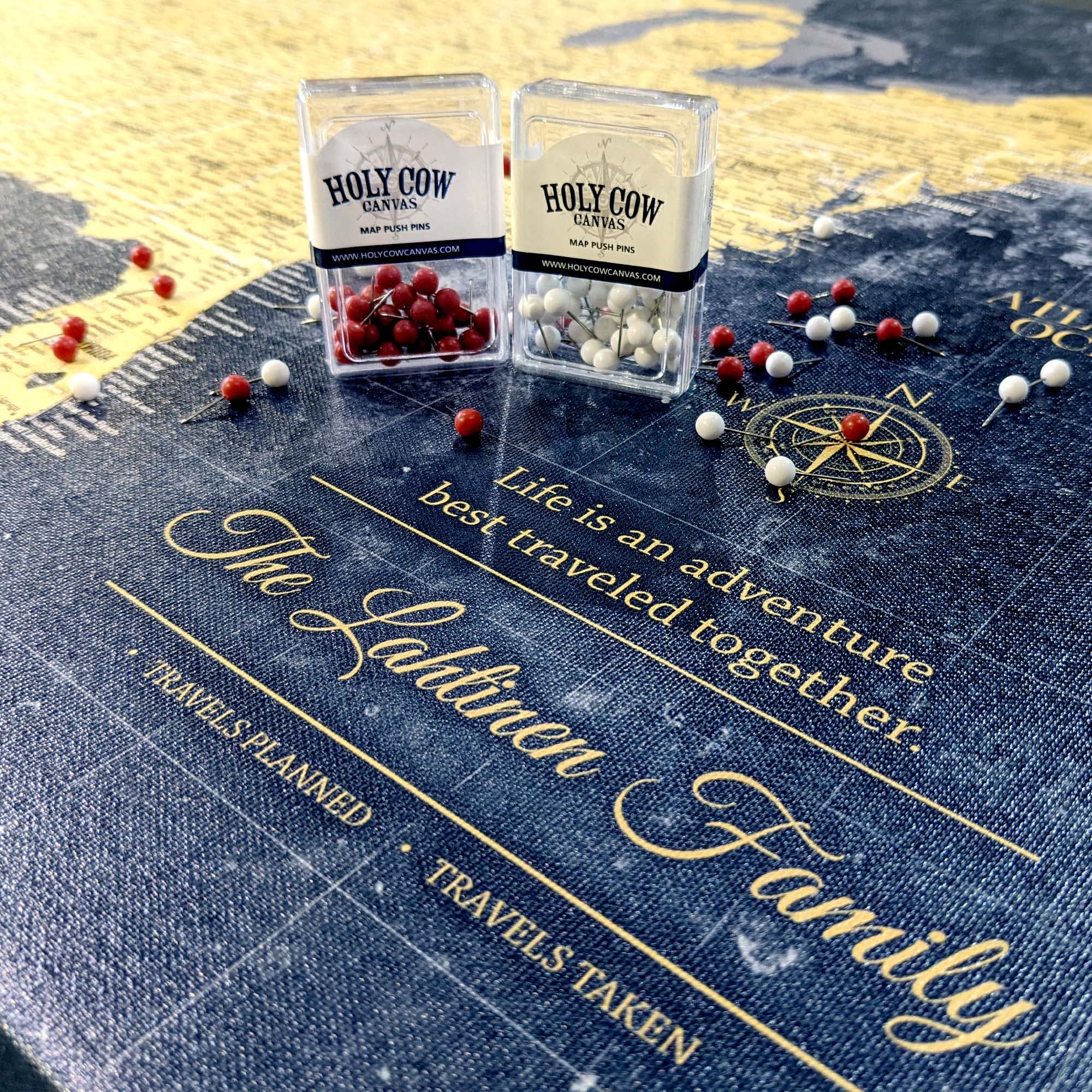 Personalized Gold & Navy Textured Push Pin Map of the United States - Custom Travel Map with Pins to Mark Adventures - USA Pin Board for Home or Office Decor - Perfect Gift for Travel Lovers & Wanderers - Great for Tracking Trips, Planning Vacations & Displaying Travel Memories