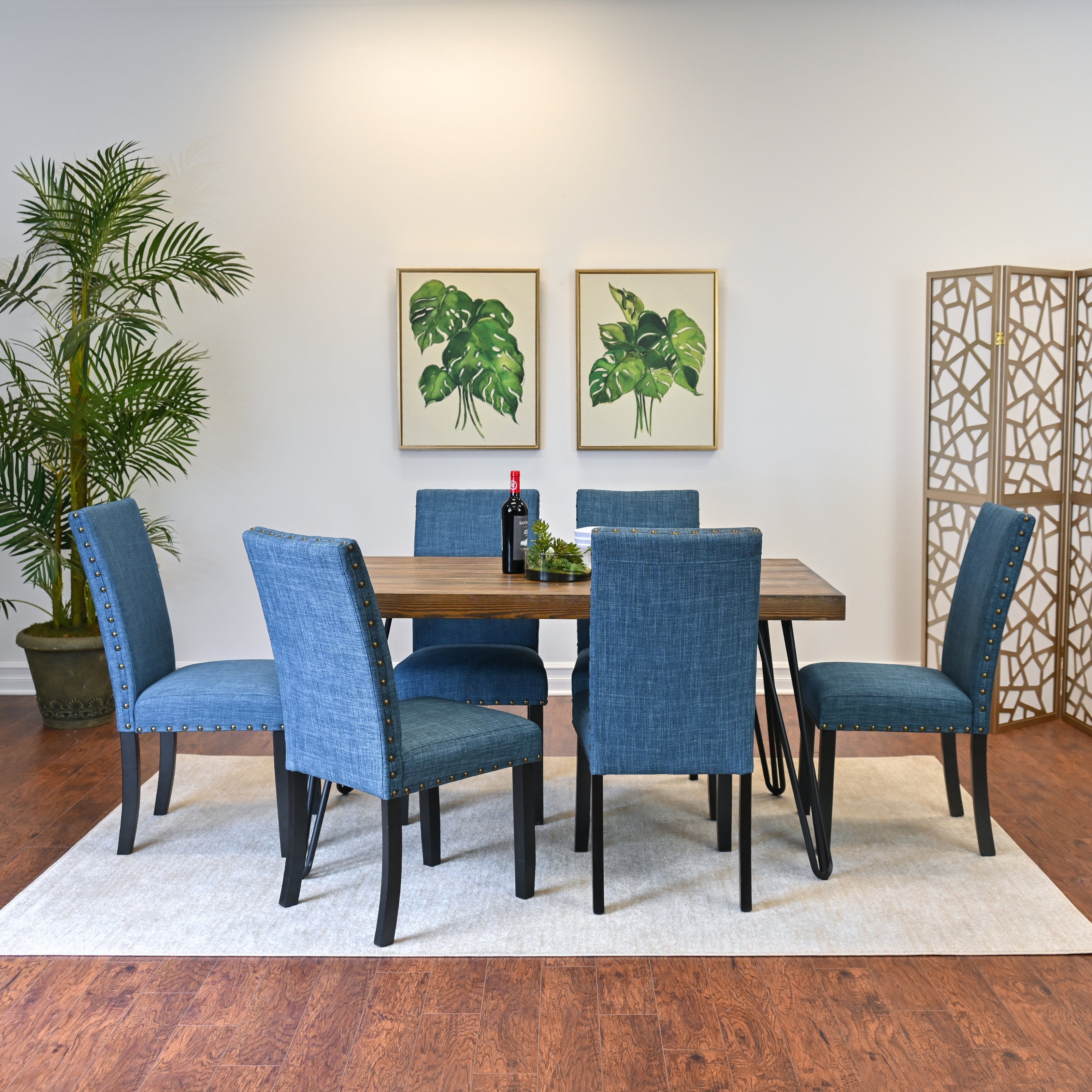 Roundhill Furniture Amisos 7-Piece Dining Set with Hairpin Leg Table and 6 Chairs - Modern Kitchen & Dining Room Furniture for Family Gatherings & Dinner Parties