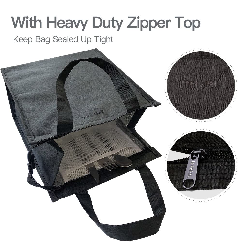 Insulated Reusable Lunch Bag for Men & Women - Black Zippered Tote Lunch Box for Work, School & Outdoor Activities | Eco-Friendly & Leak-Proof Food Container