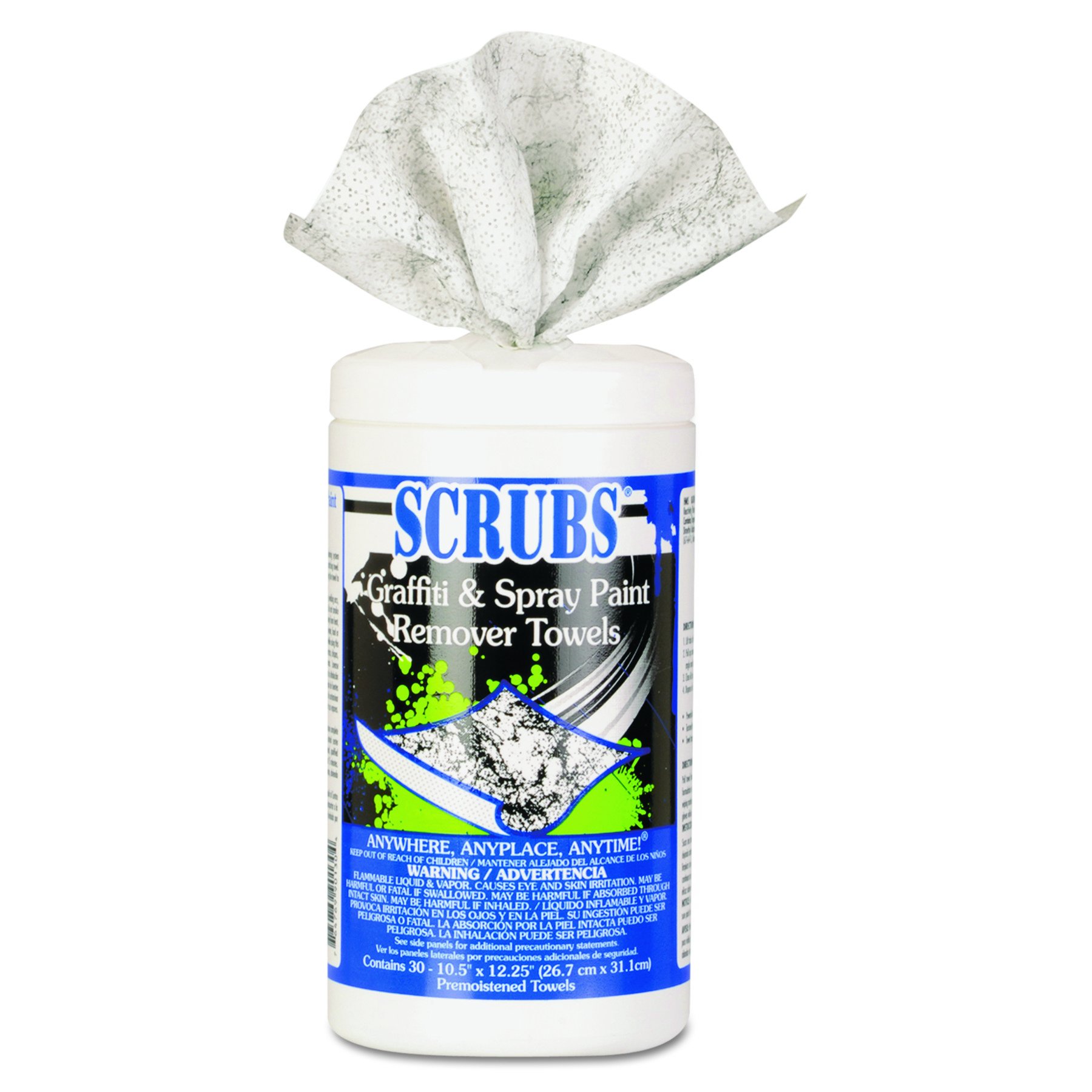 SCRUBS 90130CT Graffiti & Paint Remover Towels, 10x12 Inches, 30 Towels per Can (Case of 6) - Heavy Duty Cleaning for Walls, Floors & Surfaces