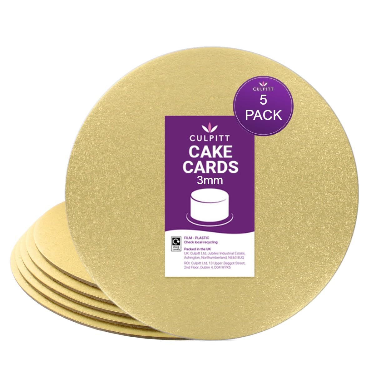 Culpitt 10 Inch Double Thickness Cake Cardboards - 5 Pack Pale Gold Cut Edge 3mm Thick (90276) | Perfect for Wedding Cakes, Birthday Cakes & Professional Baking Displays