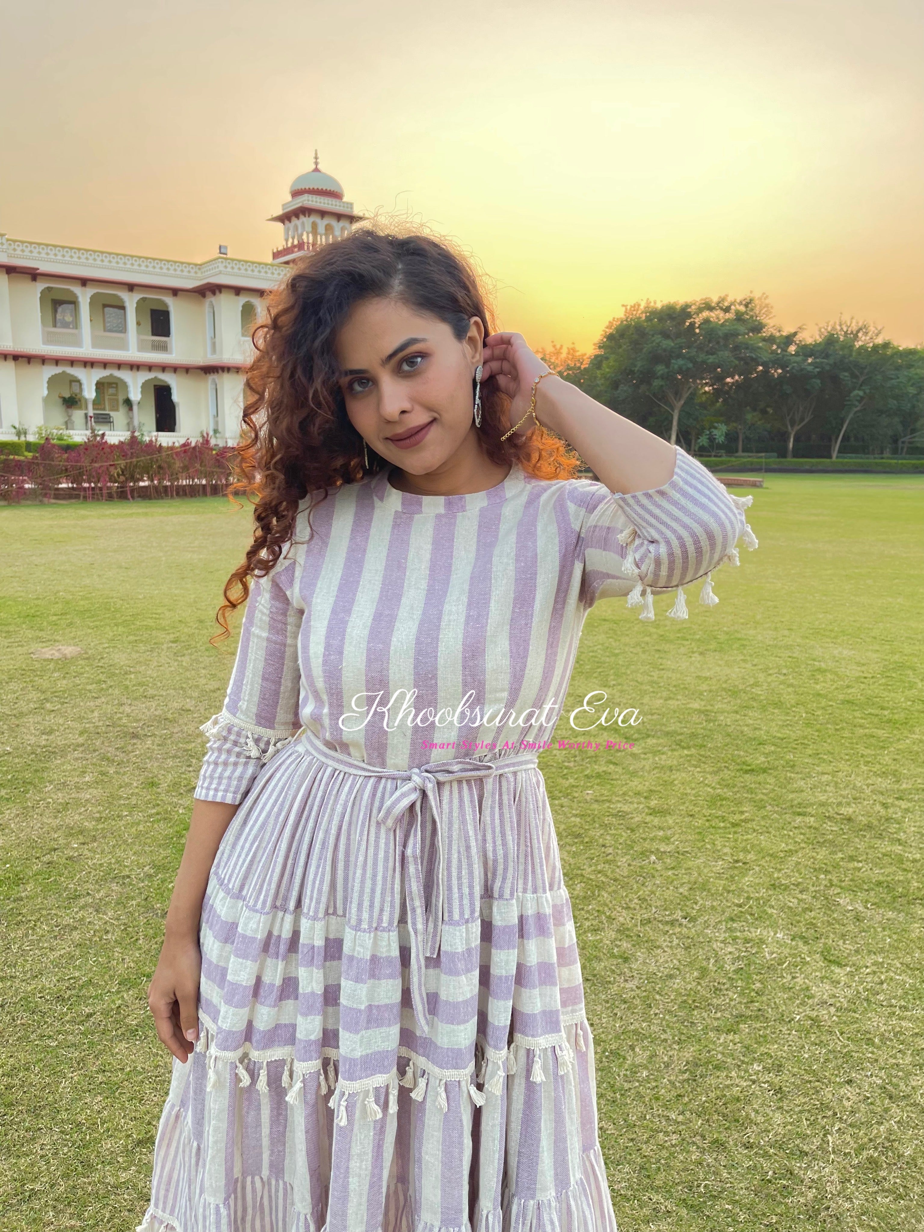 Lavender Striped Flared Maxi Dress for Women - Boho Chic Summer Beach Dress for Vacation, Party & Date Night