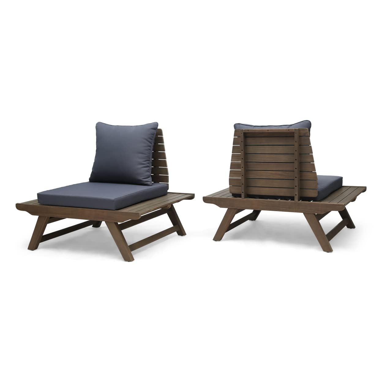GDFStudio Outdoor Wooden Club Chairs with Cushions (Set of 2) - White & Teak Finish Patio Furniture for Garden, Poolside & Backyard Relaxation