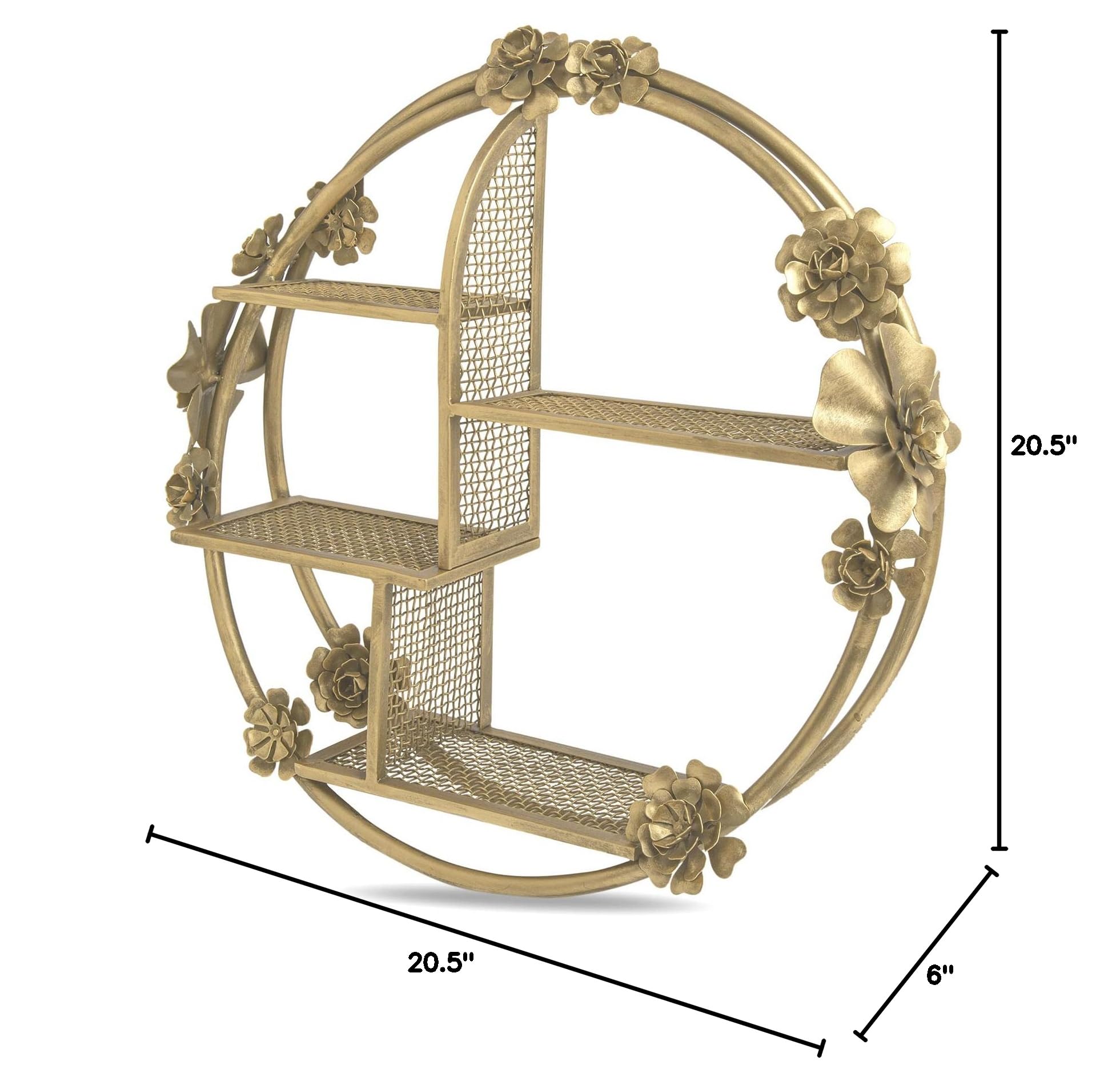 Elegant Brass Crane Baby Nursery Wall Shelf Decor - 20.5” x 20.5” x 6” Floral Shelving for Boys & Girls - Perfect for Nursery, Bedroom or Kids Room Organization