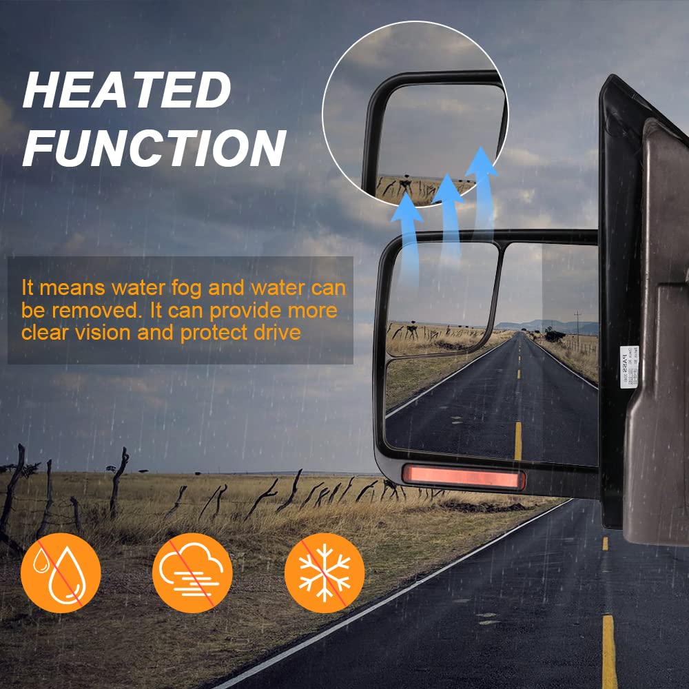 ROADFAR Power Heated Towing Mirrors for Ford F-150 (2004-2014) - Black Housing with Turn Signal & Puddle Light - Left & Right Side Compatible - Perfect for Truck Towing, Night Driving & Off-Road Adventures