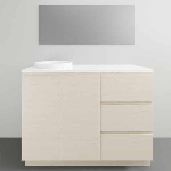 ADP Glacier Lite Door and Drawer Trio Vanity with Solid Surface Top - Modern Bathroom Vanity Set with Storage for Small Spaces, Perfect for Apartments and Powder Rooms