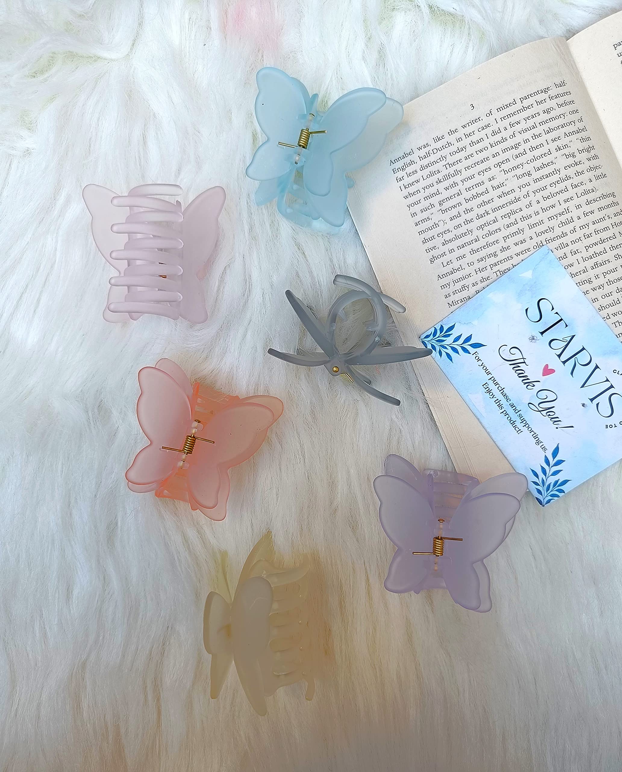 6pcs Pastel Ice Color Double Wing Butterfly Hair Clips - Large Plastic Jaw Clamp Barrette for Women & Girls | Perfect Gift for Mom, Birthday, Party & Everyday Hair Accessories