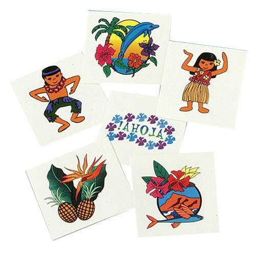 Luau Tattoos 144-Pack - Hawaiian Party Favors for Kids & Adults