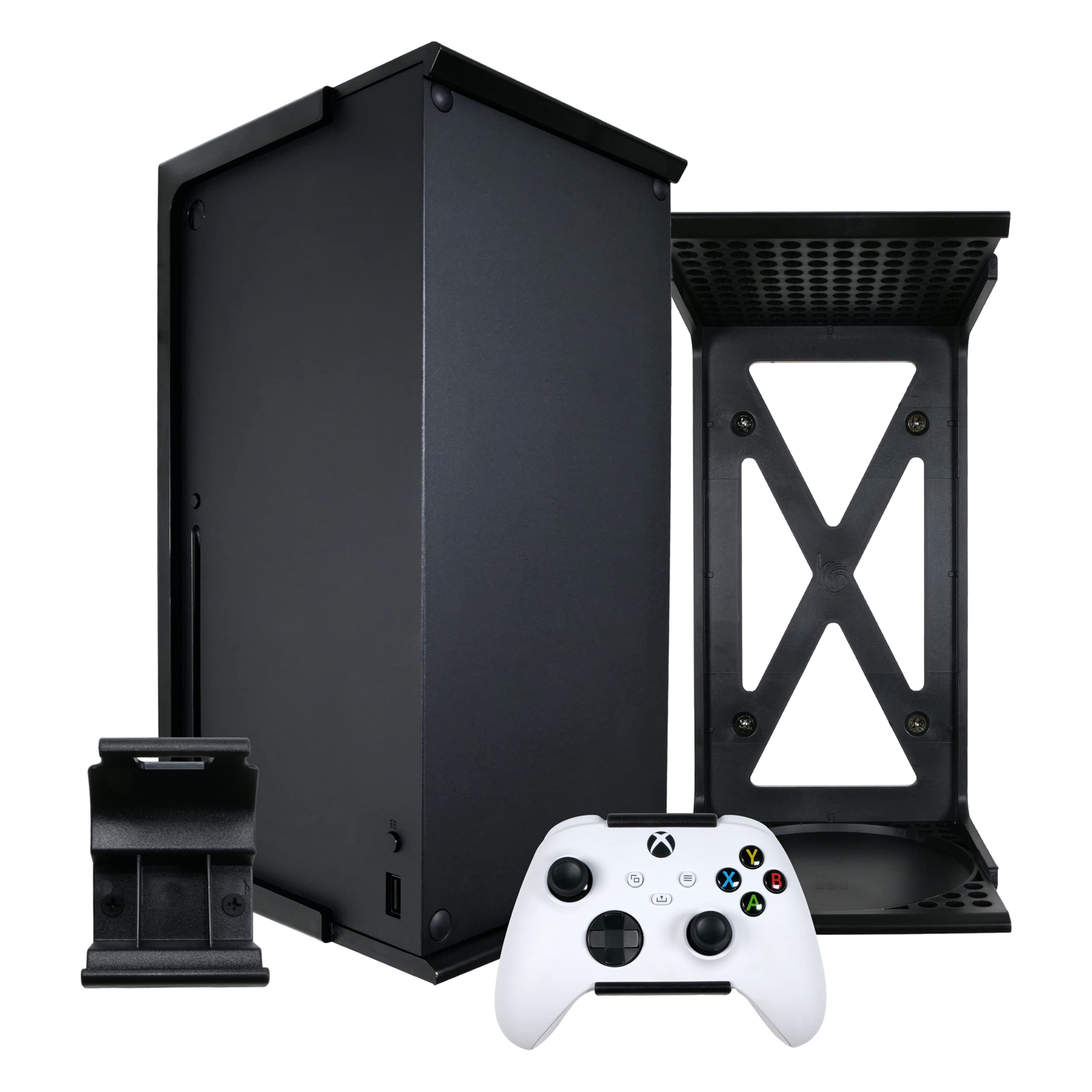 Xbox Series X Wall Mount with Controller Holder - Signature X Design, Black - UK Made - Perfect for Gaming Room Setup & Space Saving Organization