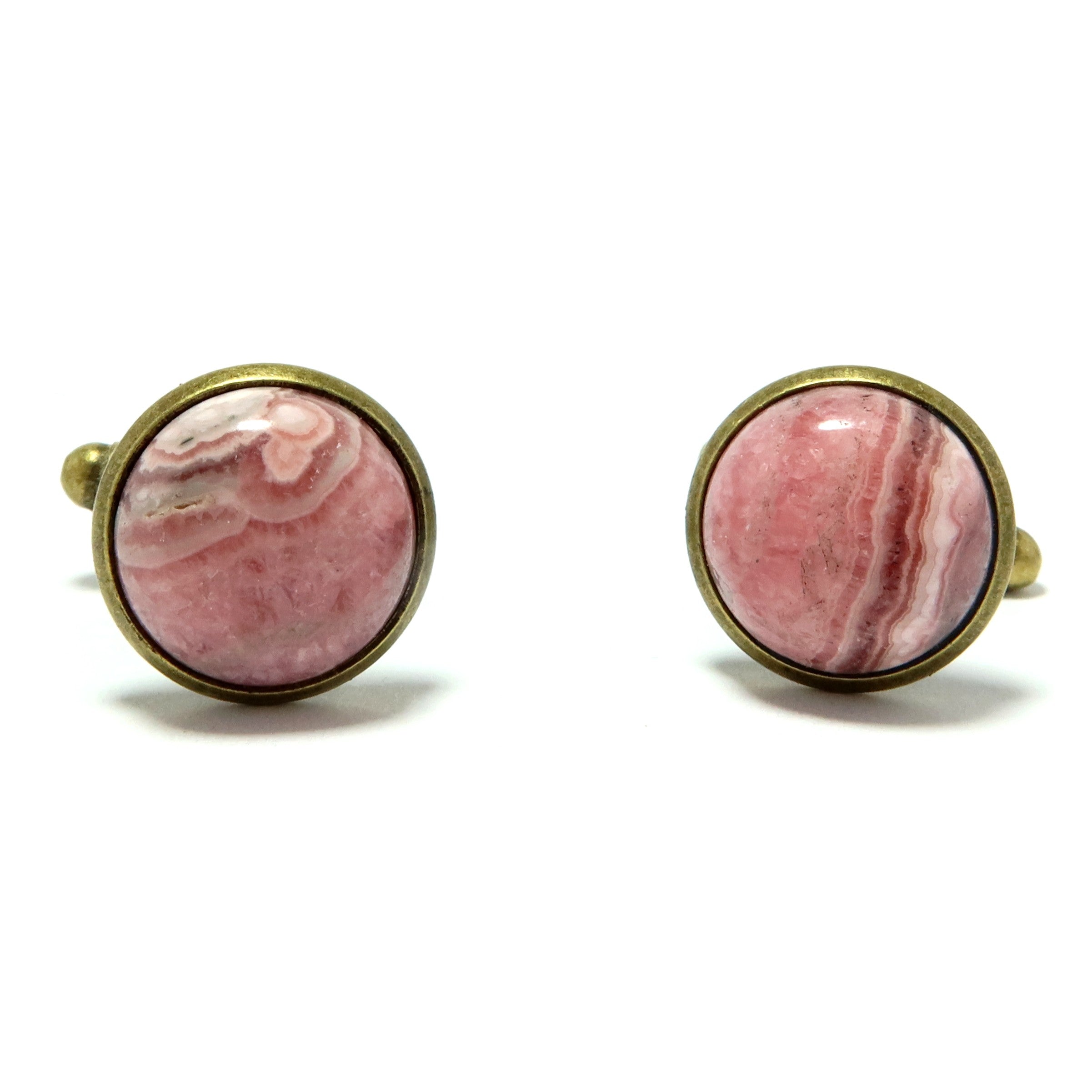 Antique Bronze Rhodochrosite Cufflinks - Pink Gemstone Love Jewelry for Men, Perfect for Weddings, Formal Events & Gifts