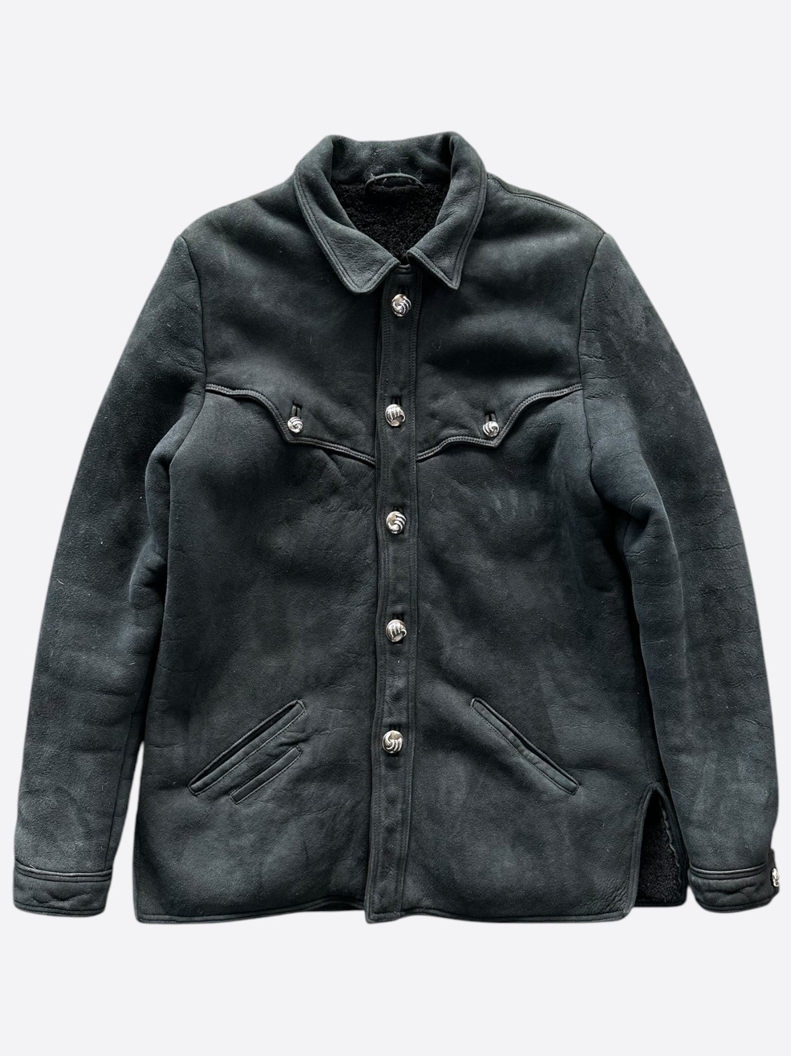 Chrome Hearts Black Leather Shearling Jacket for Men & Women | Premium Winter Coat with Faux Fur Lining | Stylish Biker Jacket for Cold Weather & Fashion Outfits
