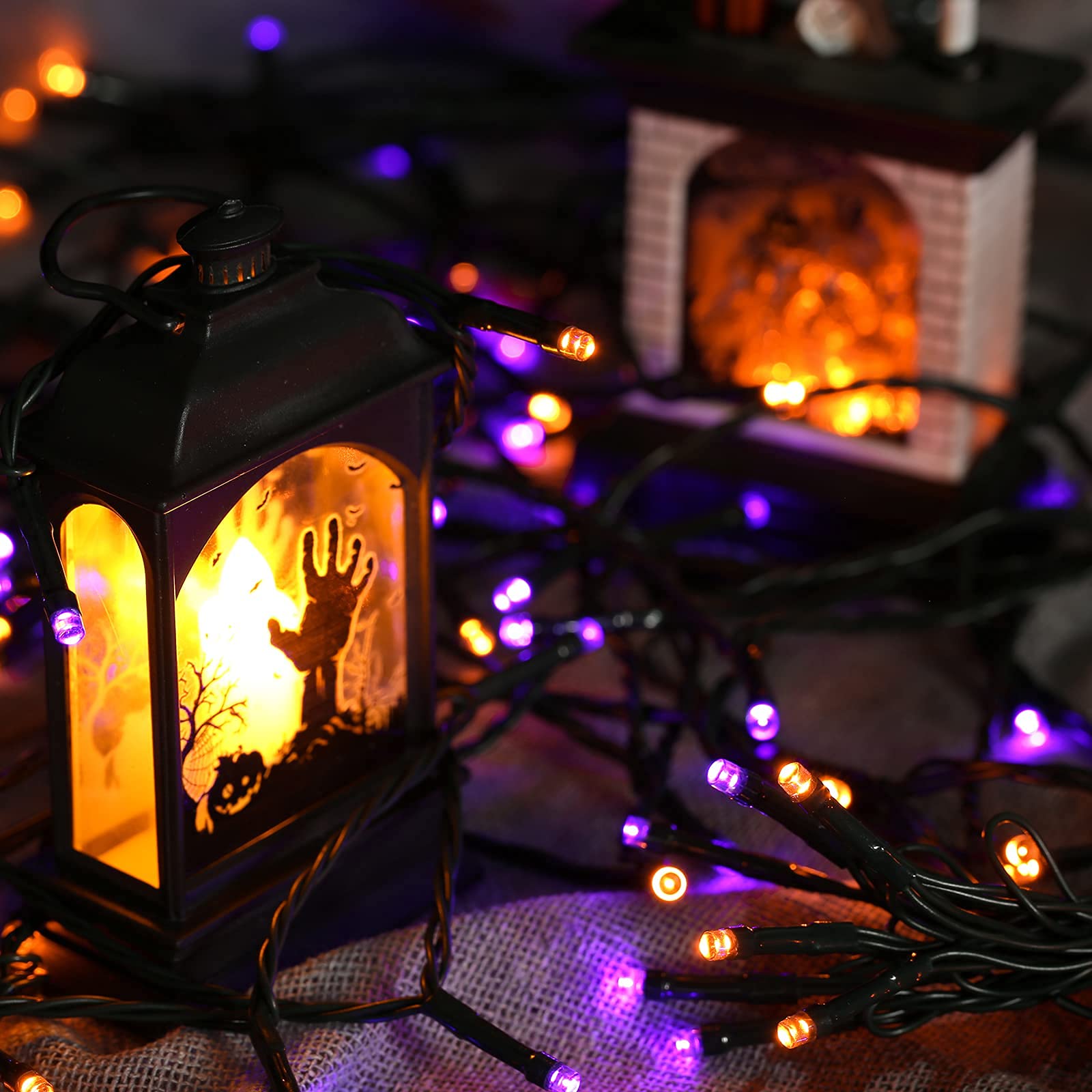 Joomer 2 Pack Halloween Solar String Lights - 144 FT 400 LED Orange & Purple Waterproof Outdoor Lights with 8 Modes for Halloween Decorations, Garden, Patio, Yard, and Party Lighting