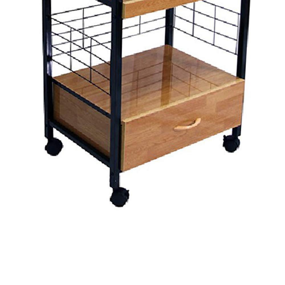 Benjara Wood and Metal Microwave Cart with Power Outlet - Brown & Black Kitchen Island for Small Spaces, Countertop Storage & Appliance Organization